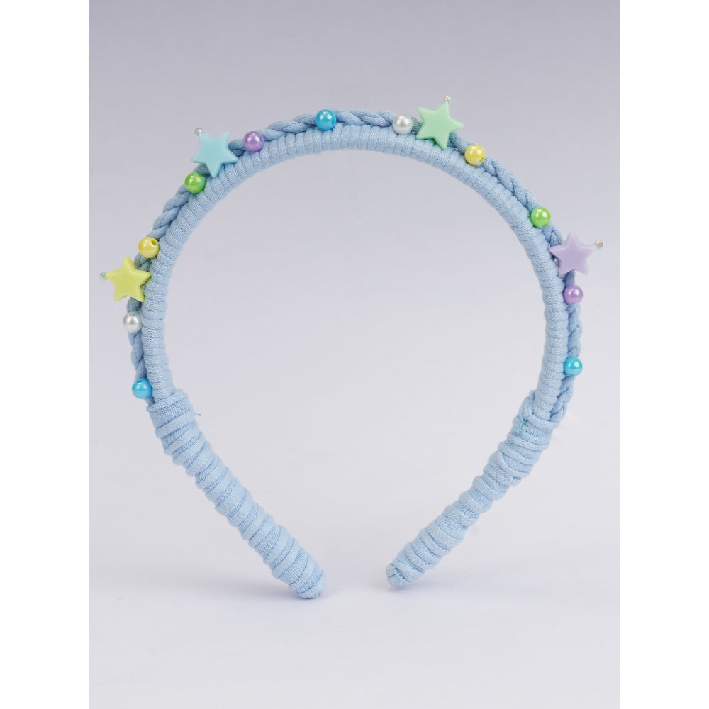 Soft Blue Acrylic Hairband With Acrylic Beads And Colorful Pearls - Blue, Yellow, Green