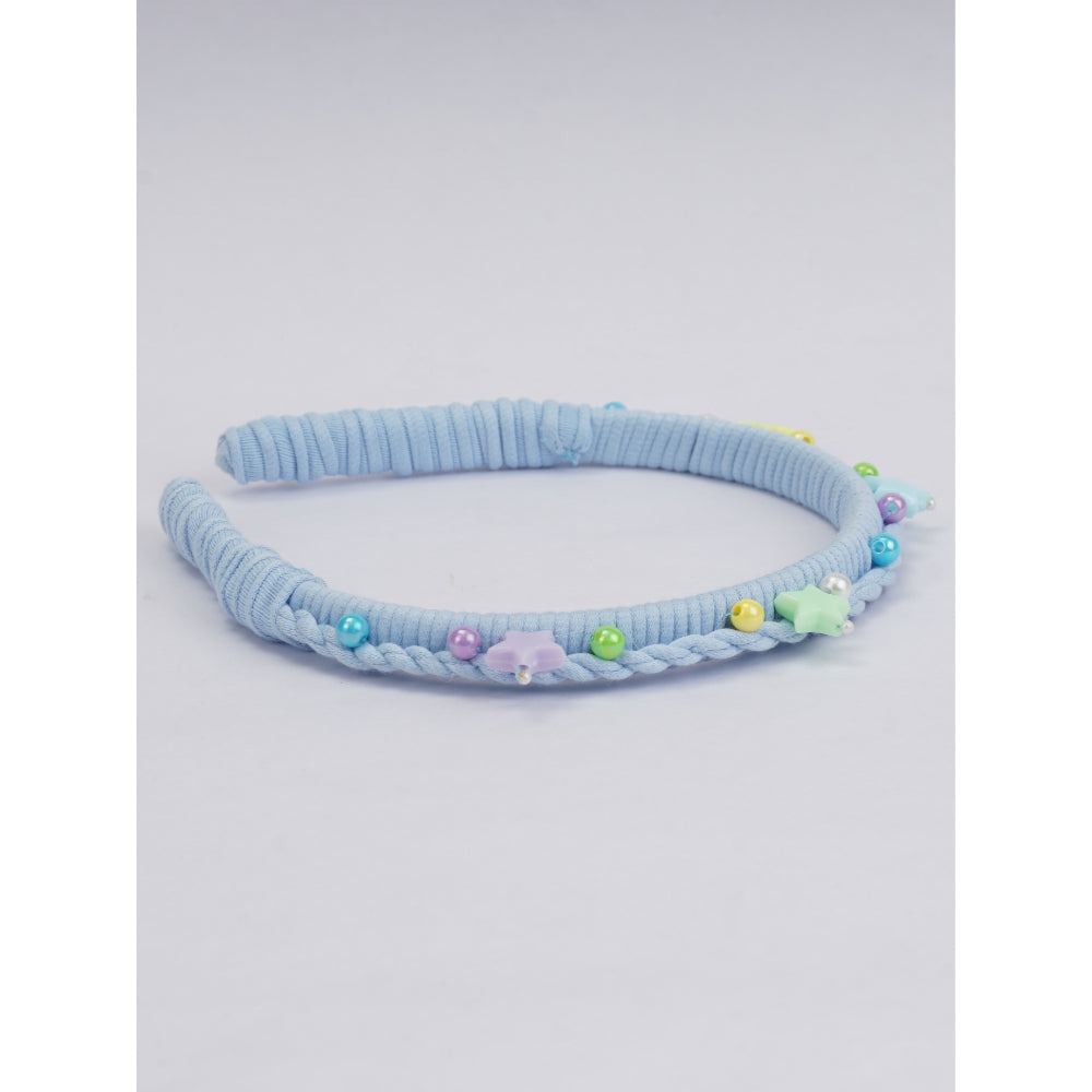Soft Blue Acrylic Hairband With Acrylic Beads And Colorful Pearls - Blue, Yellow, Green