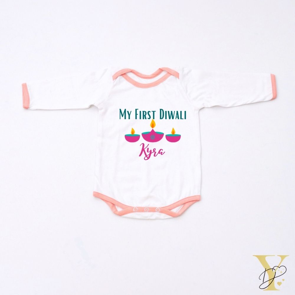 First Diwali Personalised Bodysuit - Full Sleeves (Peach Love)