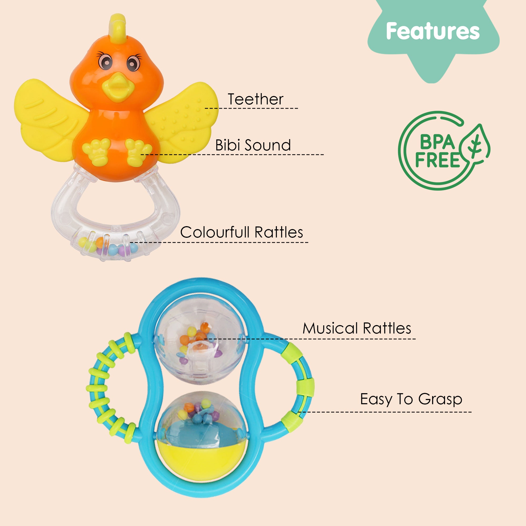 Baby Moo Mixed Multicolour Set of 4 Musical Rattle Toys With Light