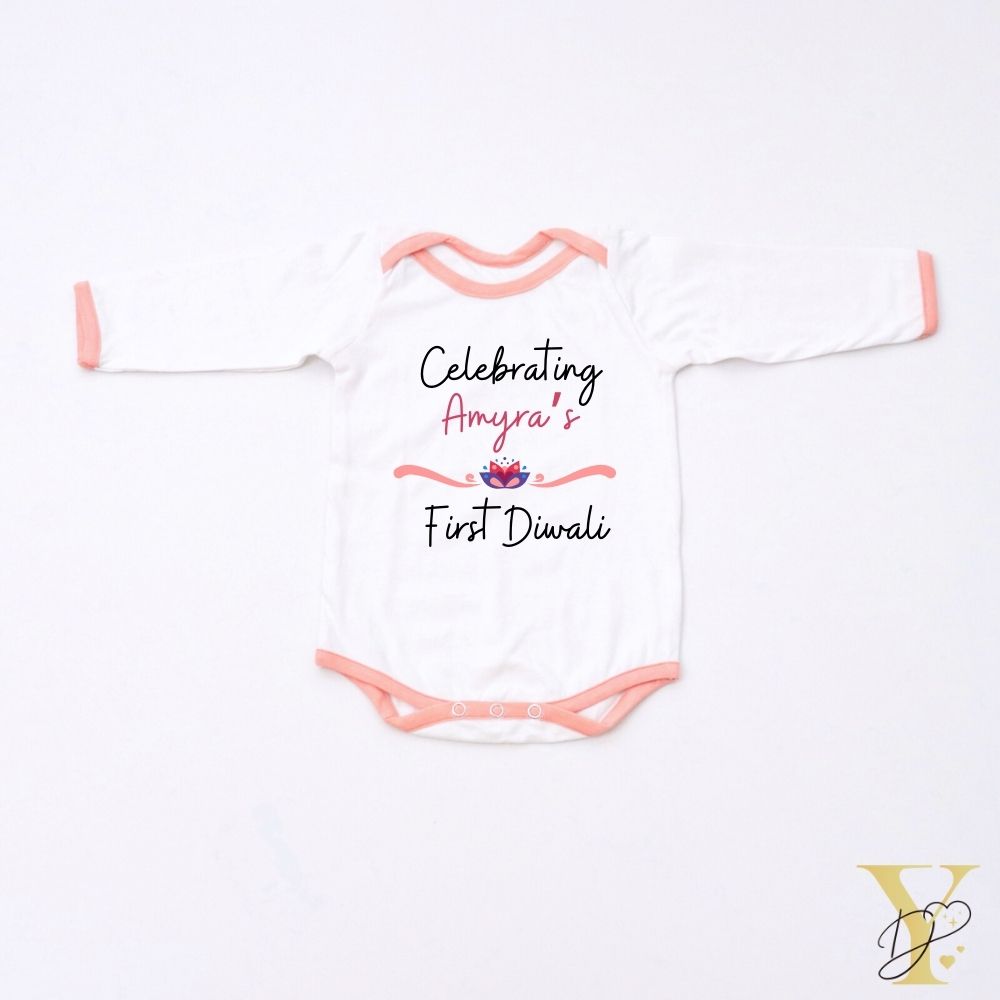 Celebrating Diwali Personalised Bodysuit - Full Sleeves (Peach Love)