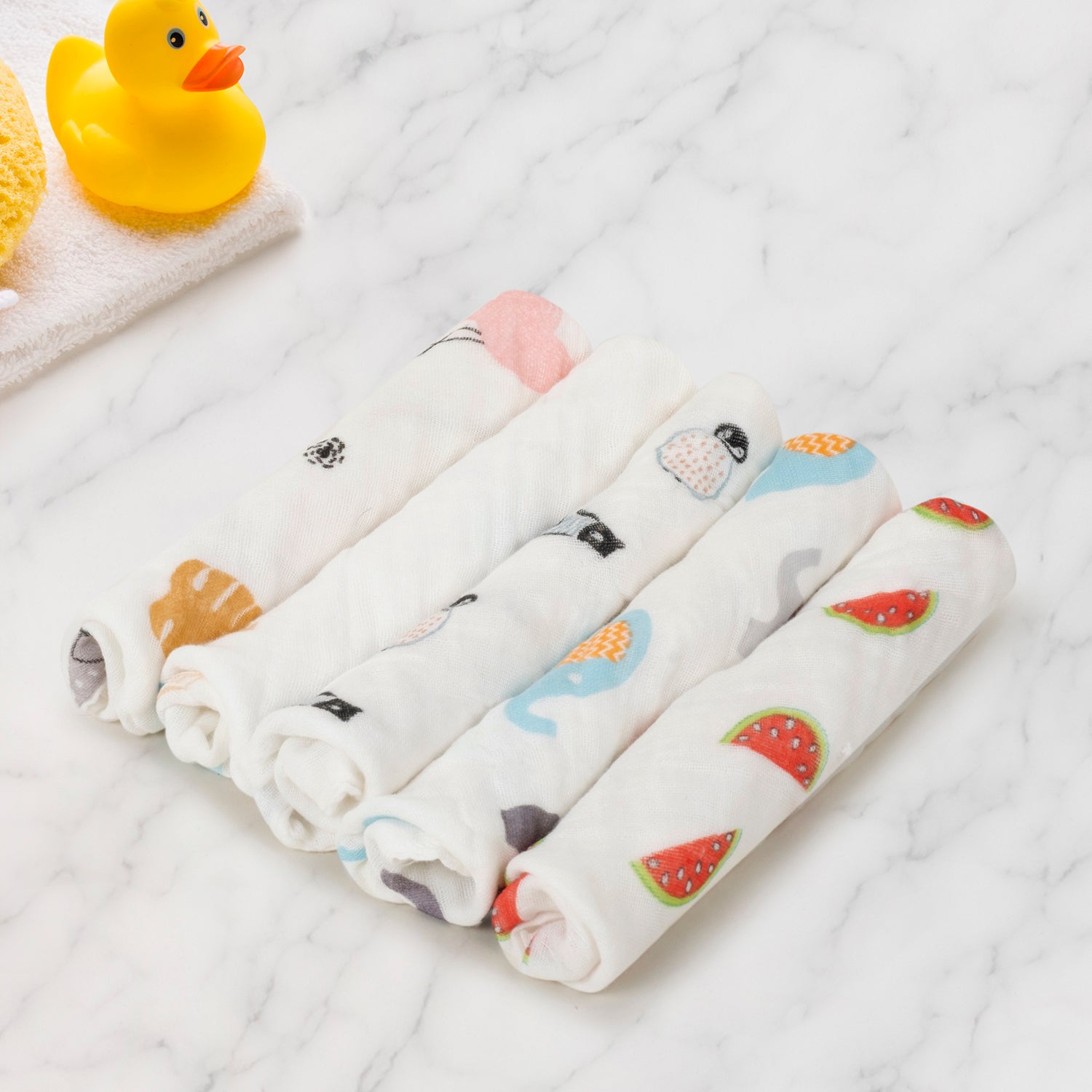 Baby Moo Animal Soft And Absorbent Muslin Napkins Set of 5 Wash Cloth - White