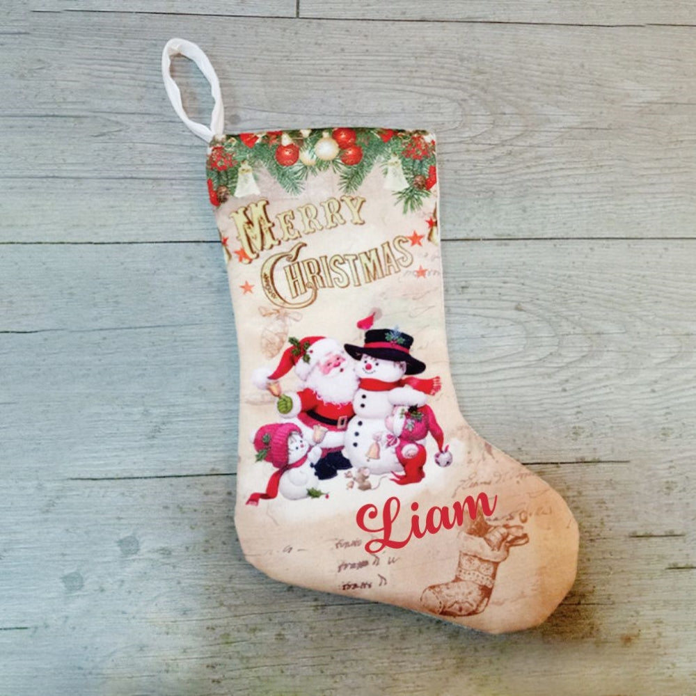 Champagne Mini Stockings - Red Santa with Snowman