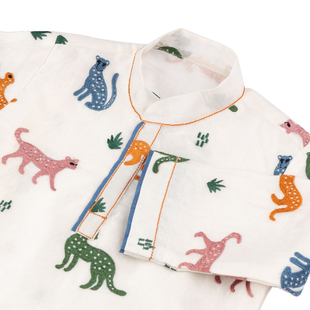 Chanderi Kurta Pyjama Set | Embroidered