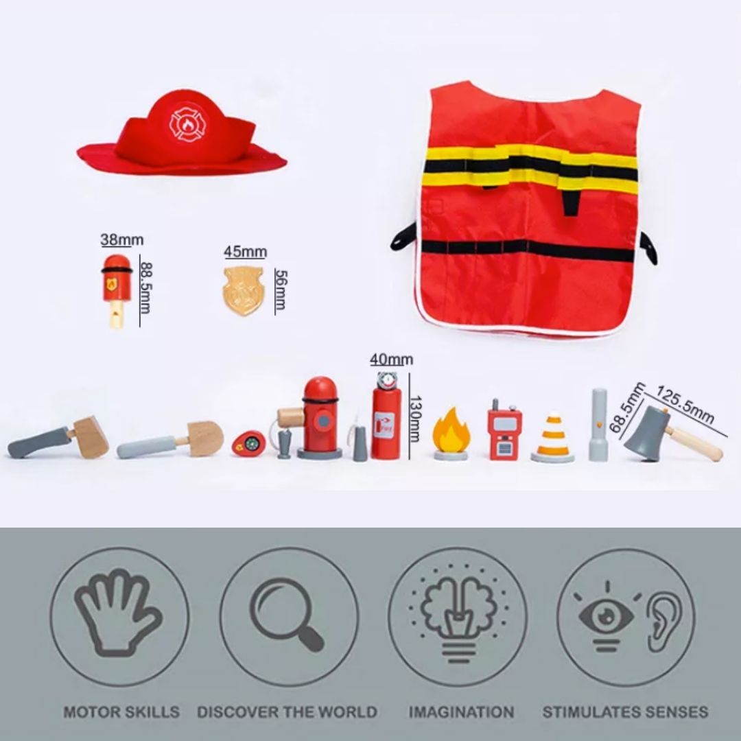 Firefighter Pretend Play Set with Fireman Costume Kit (14 Pcs)