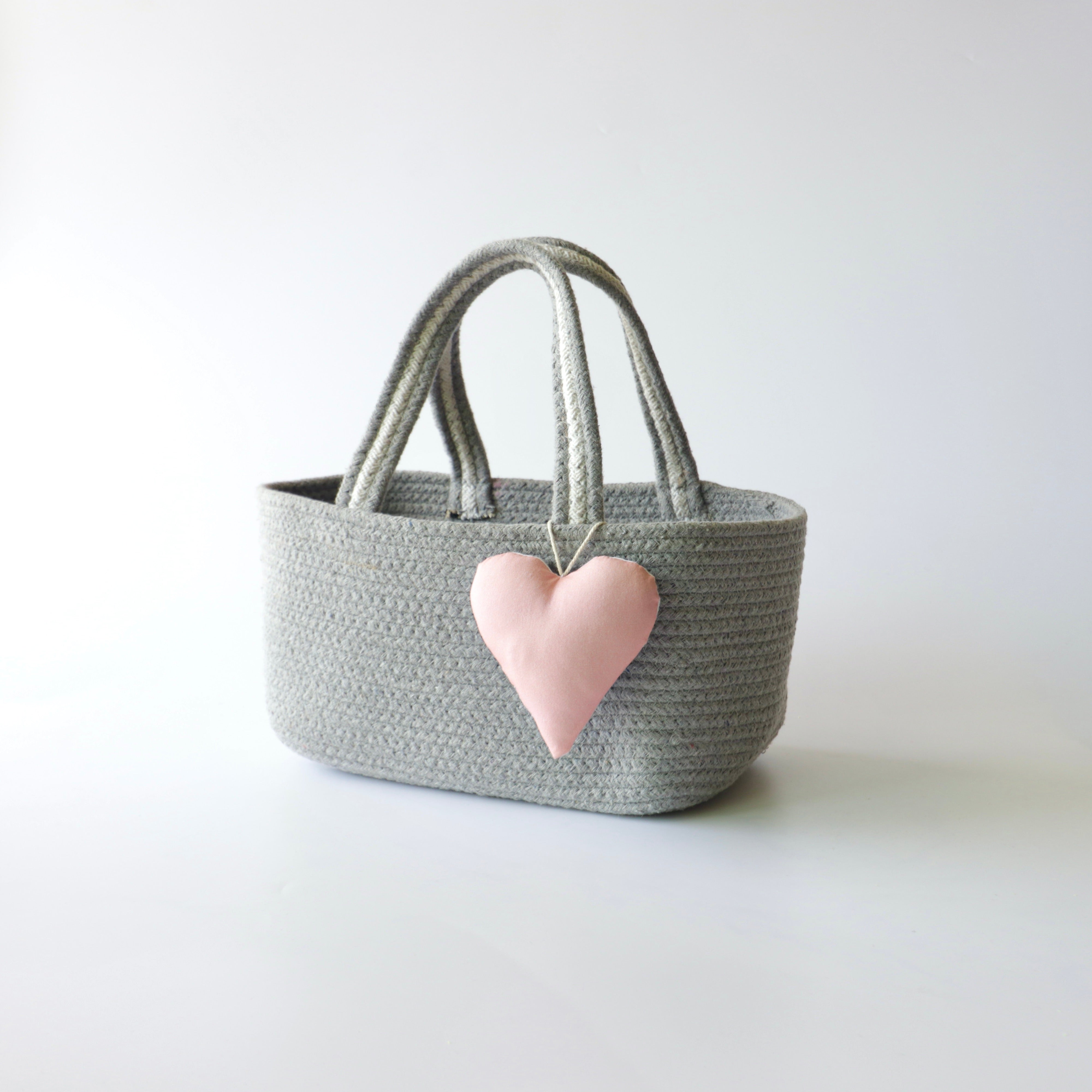 Multipurpose Storage & Gift Basket - Grey (Pink Heart)