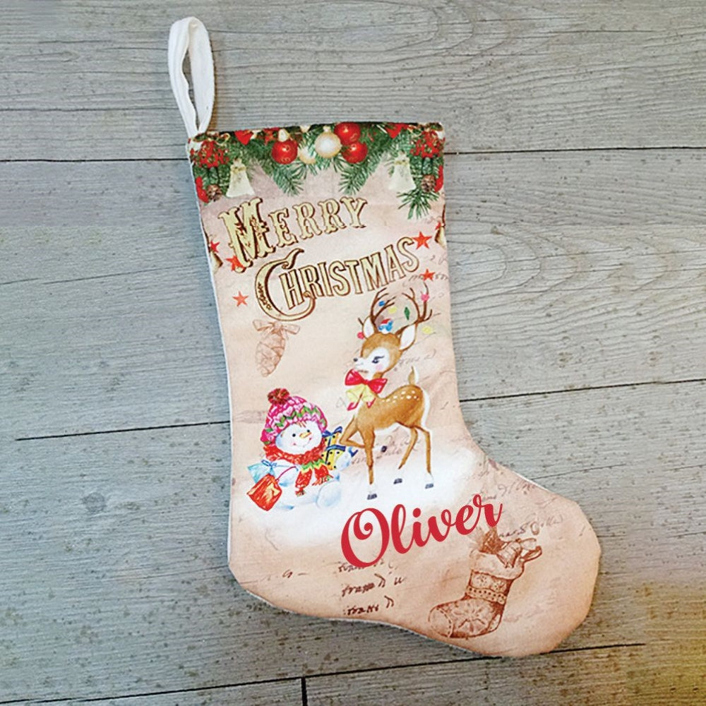 Champagne Mini Stockings - Reindeer with Snowman