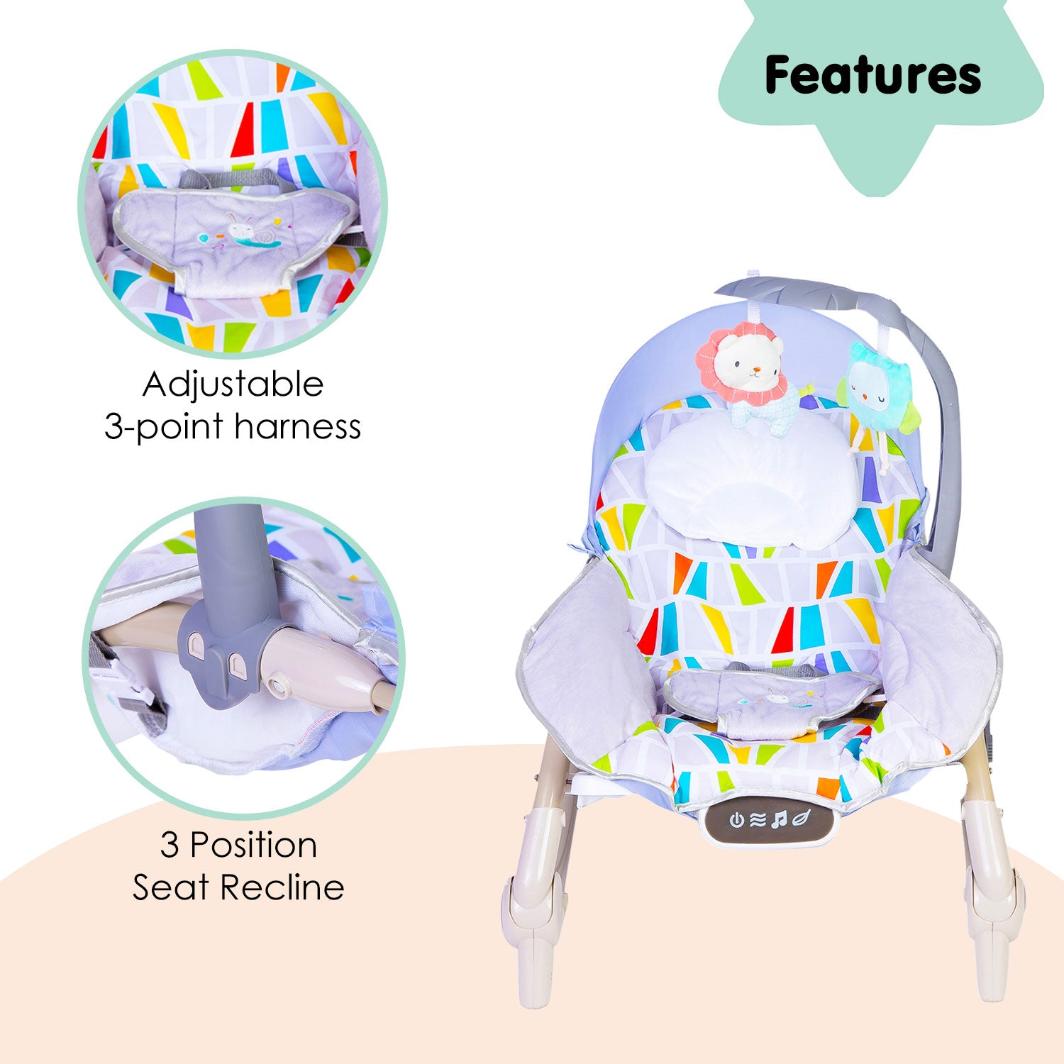 Baby Moo Automatic 3 Position Seat Recliner Bouncer Abstract Grey