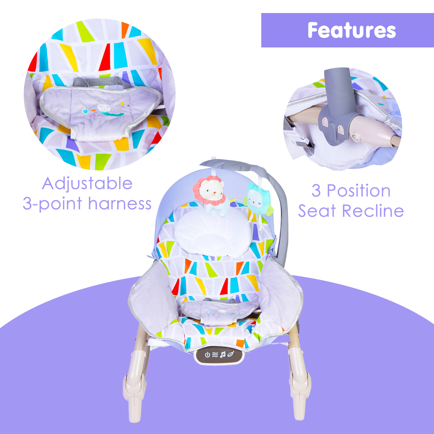 Baby Moo Automatic 3 Position Seat Recliner Bouncer Abstract Grey