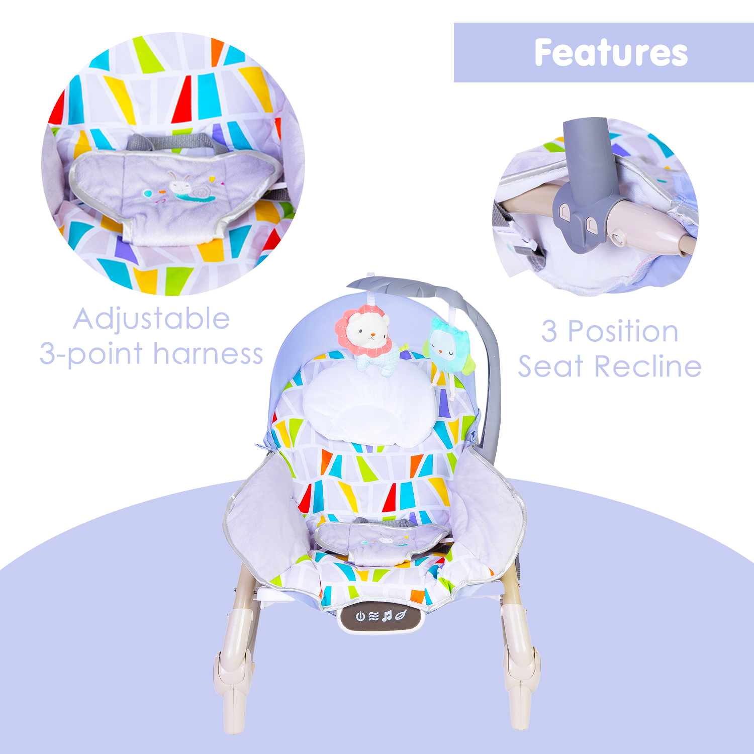 Baby Moo Automatic 3 Position Seat Recliner Bouncer Floral Grey