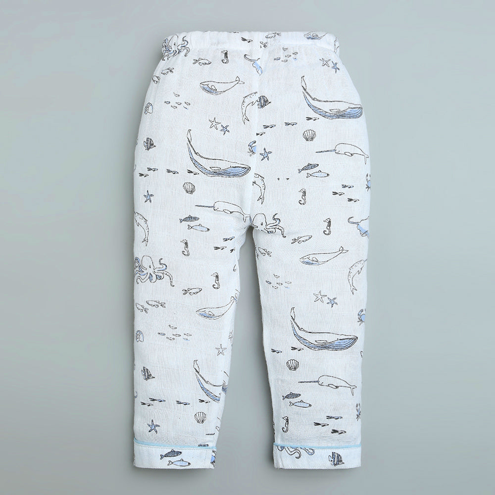 Bamboo Muslin Night Suit - Sea Life