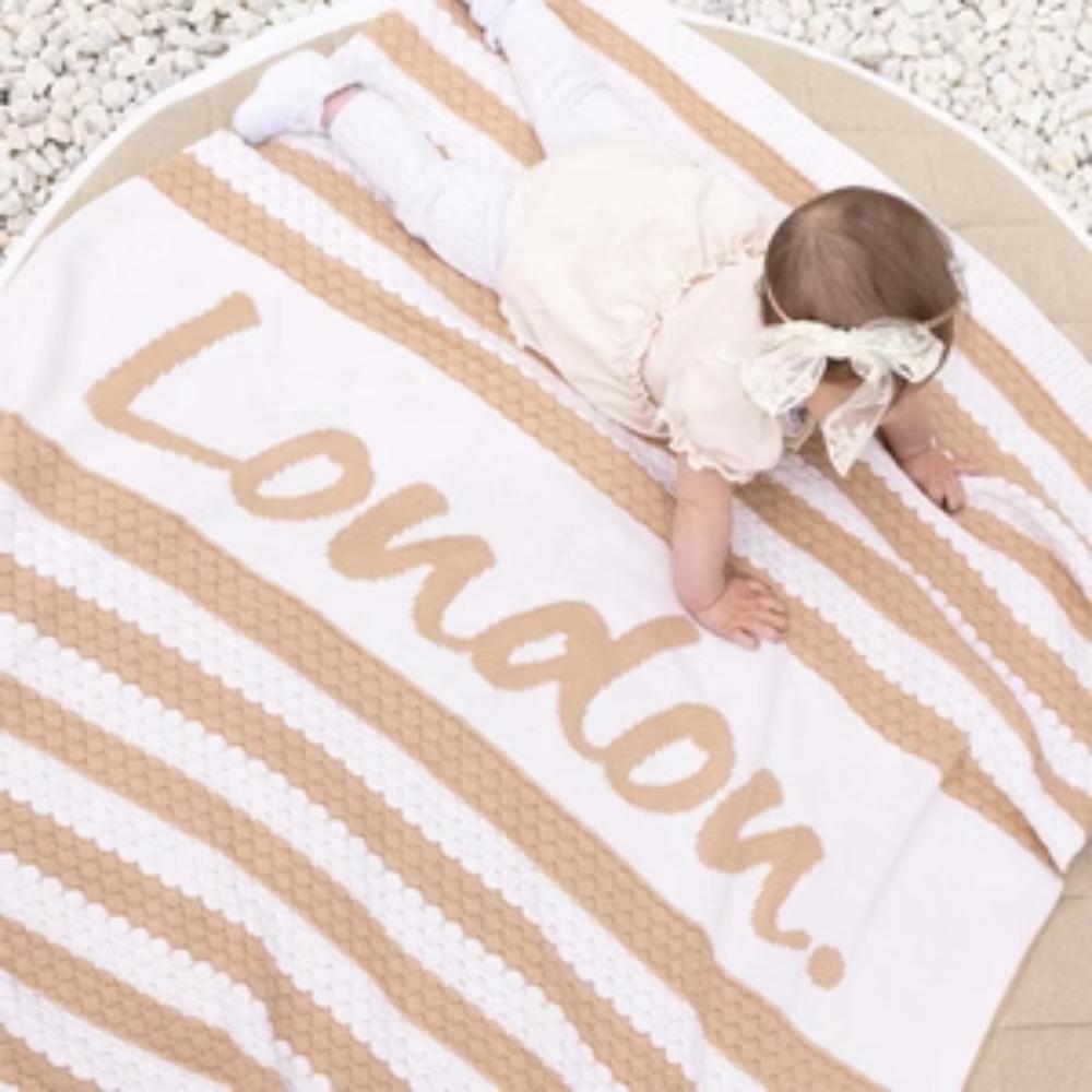 Bubble Stripe Name Blanket - Oatmeal; Name: Almond Stripe: Almond