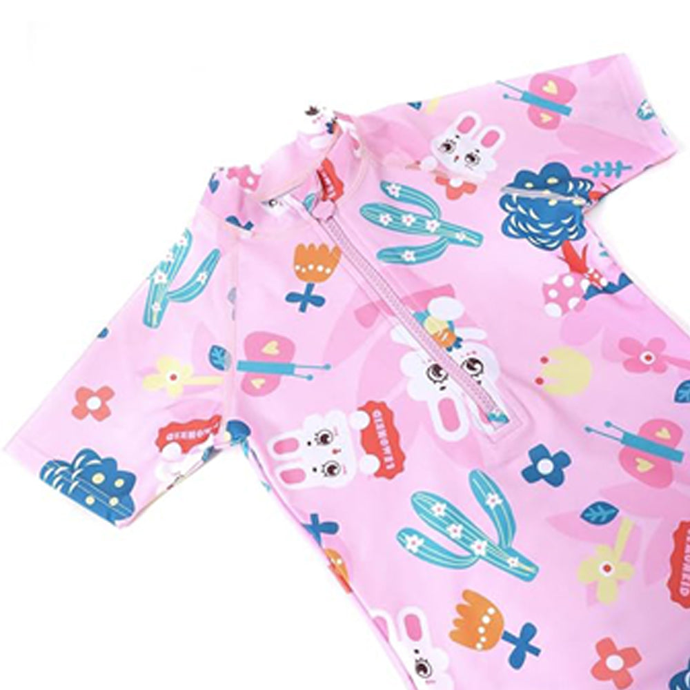 Pink Bunny Kids Swimwear with matching Swim Cap with UPF 50+