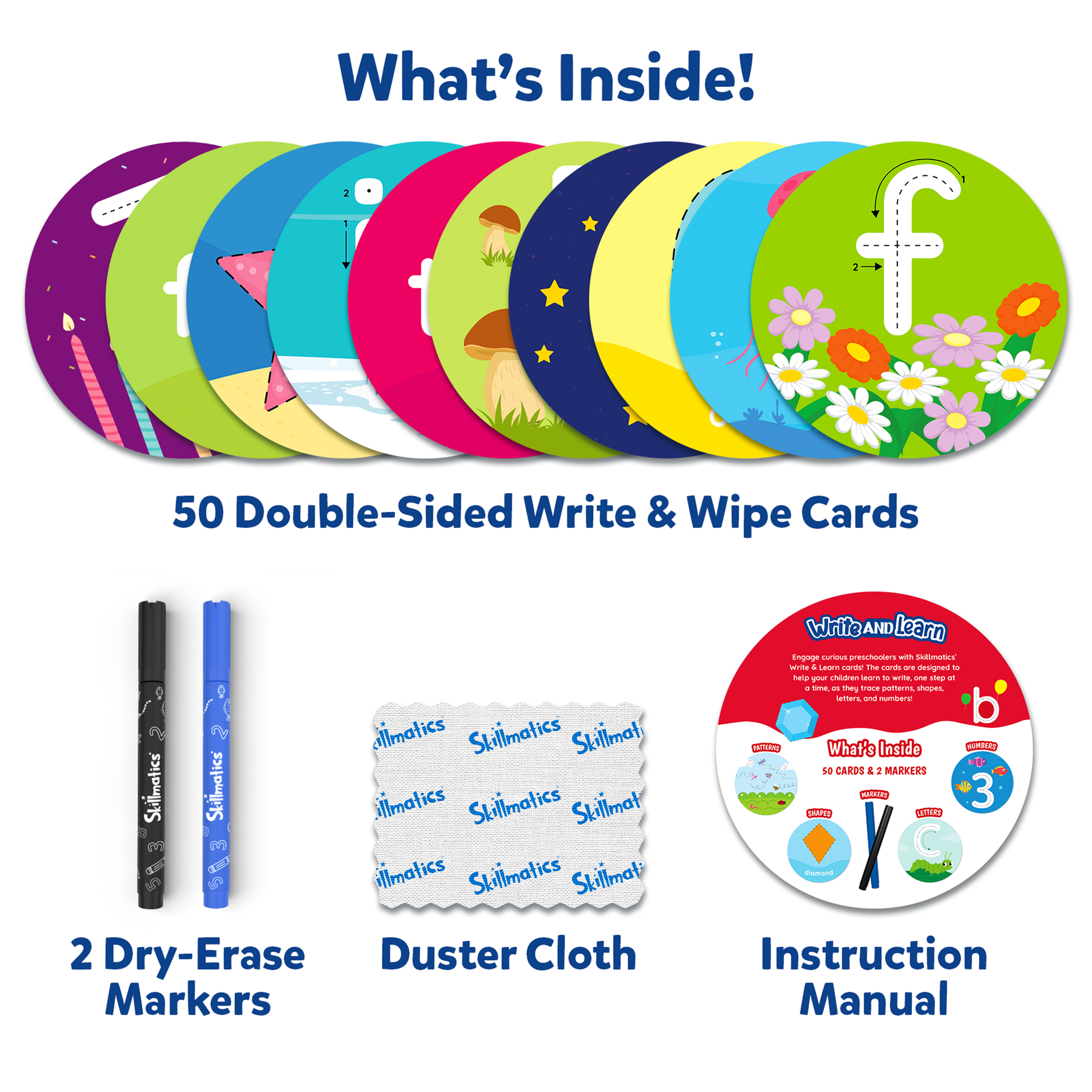 Skillmatics Write & Learn Cards for Toddlers - Letters, Numbers, Patterns & Shapes, Preschool Learning, Reusable Cards, Travel Toys, Gifts for Kids Ages 3, 4, 5, 6
