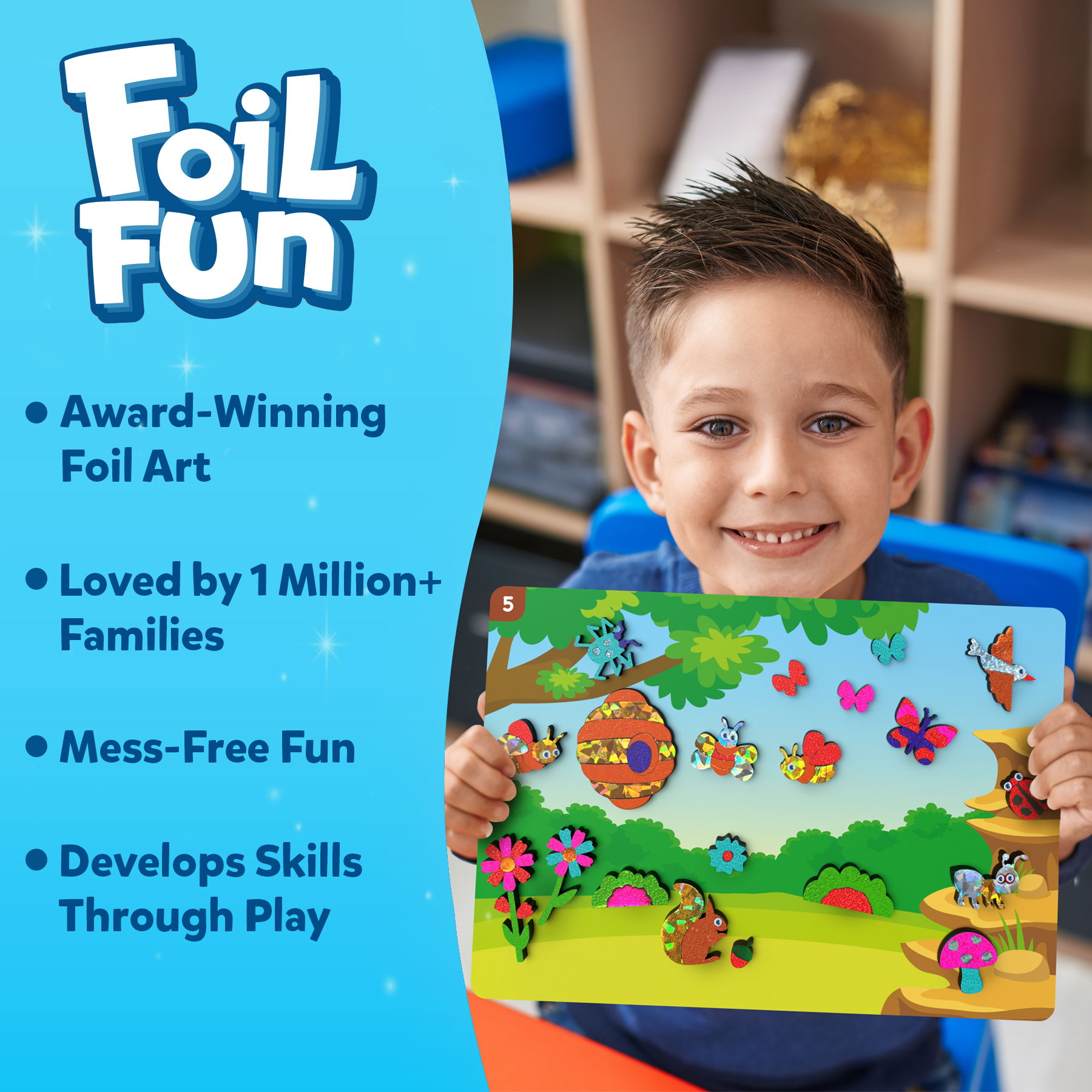Skillmatics Art & Craft Activity - Foil Fun Bugs & Butterflies, No Mess Art for Kids, Craft Kits & Supplies, DIY Creative Activity, Gifts for Boys & Girls Ages 4, 5, 6, 7, 8, 9, Travel Toys