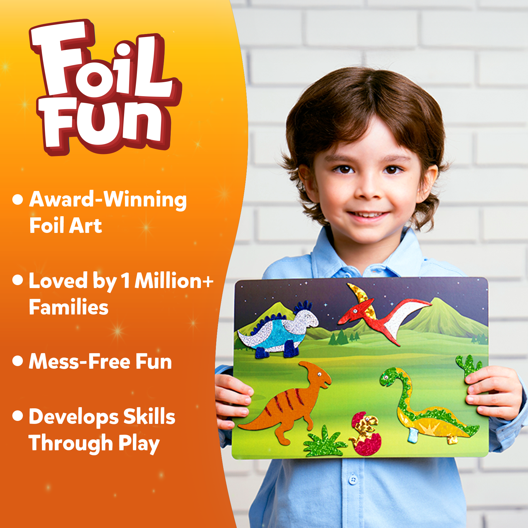 Skillmatics Art & Craft Activity - Foil Fun Dinosaurs, No Mess Art for Kids, Craft Kits & Supplies, DIY Creative Activity, Gifts for Boys & Girls Ages 4, 5, 6, 7, 8, 9, Travel Toys