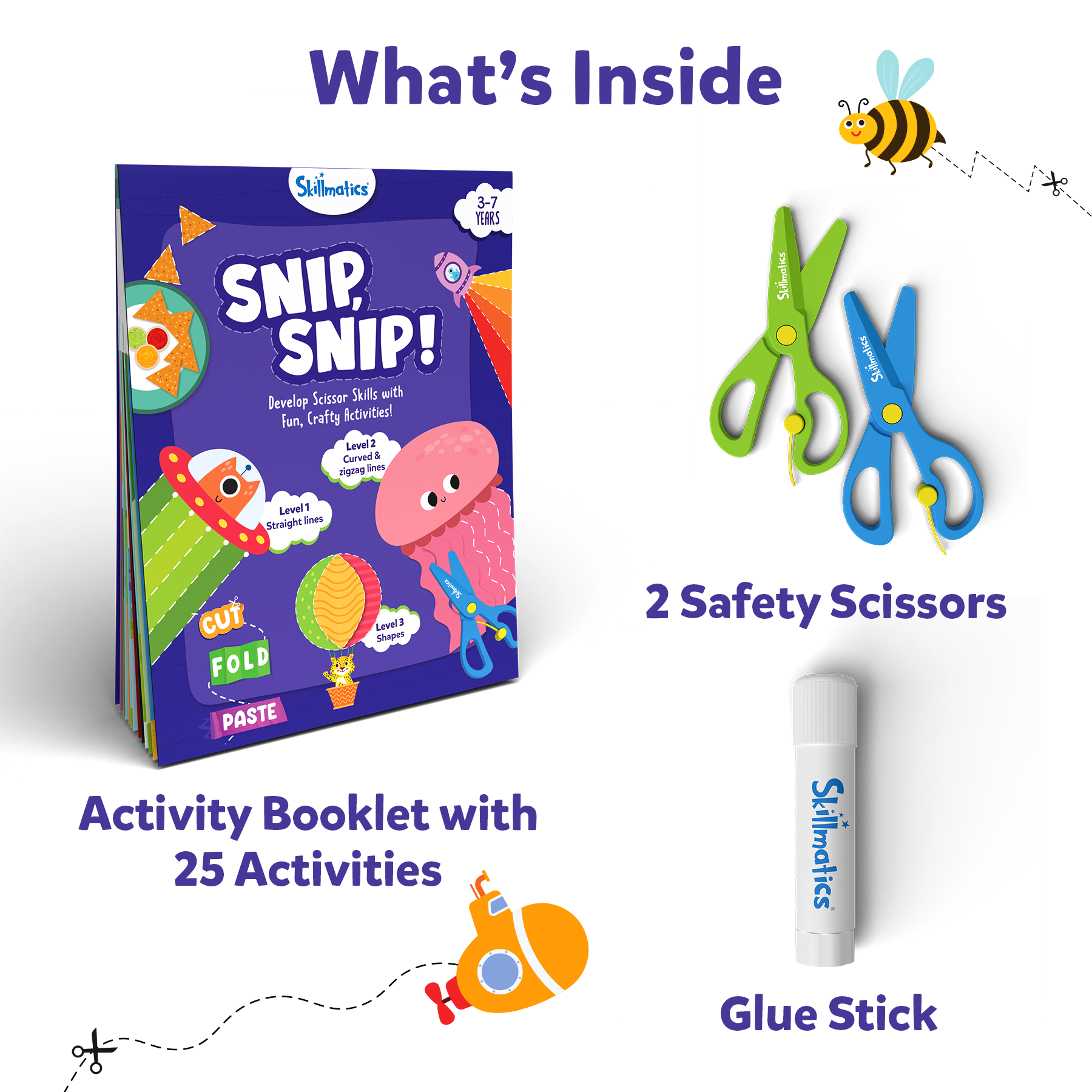 Skillmatics Art & Craft Activity Kit - Snip, Snip, Practice Scissor Skills with Activity Book, Craft Kits, 25 DIY Activities, Gifts for Ages 3 to 7