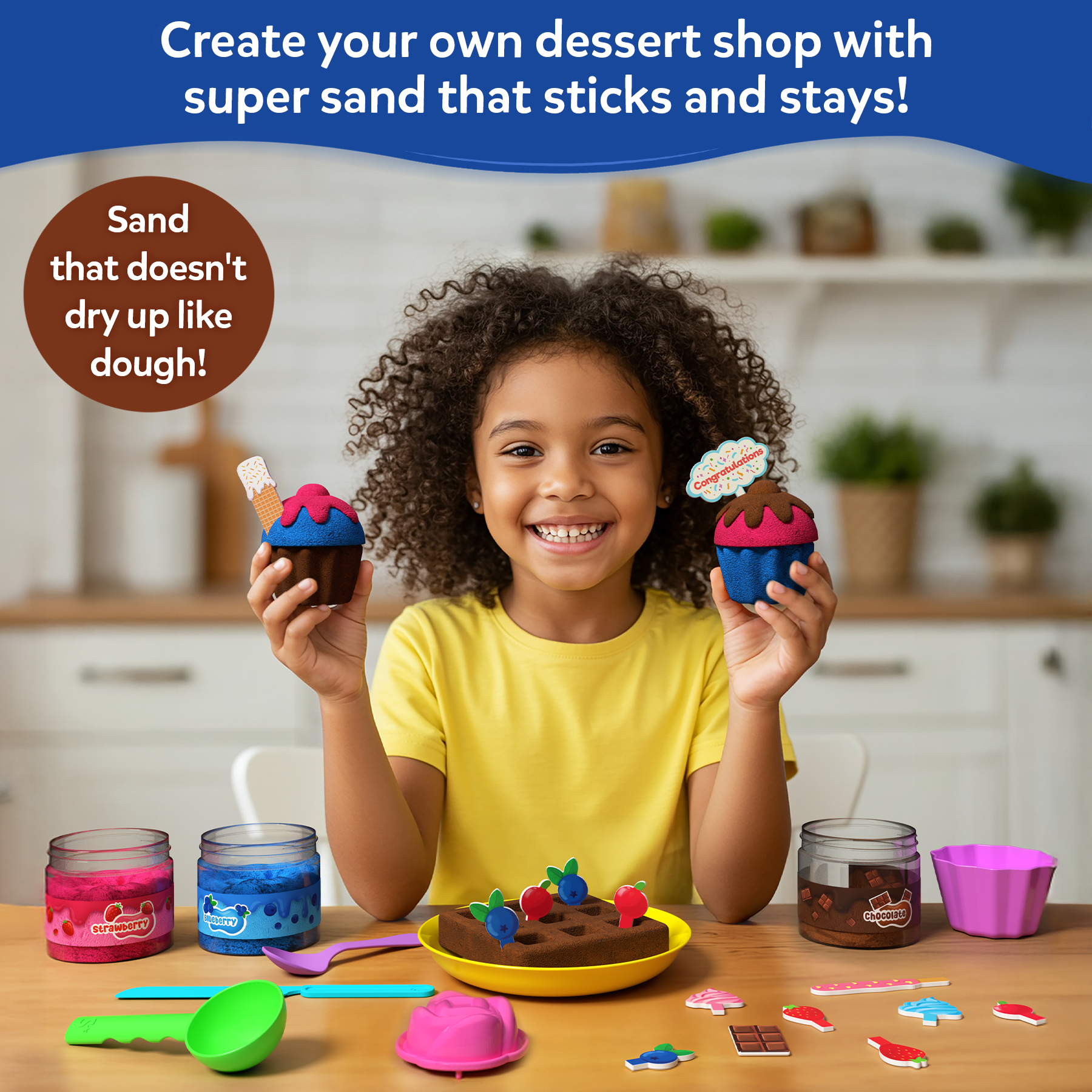 Skillmatics Sand Desserts Set - Sensory Toy & Pretend Dessert Shop Play Kit for Kids, Creative Sand Art Activity with Moulds, Plates & Toppings, Gifts for Boys & Girls Ages 3, 4, 5, 6, 7