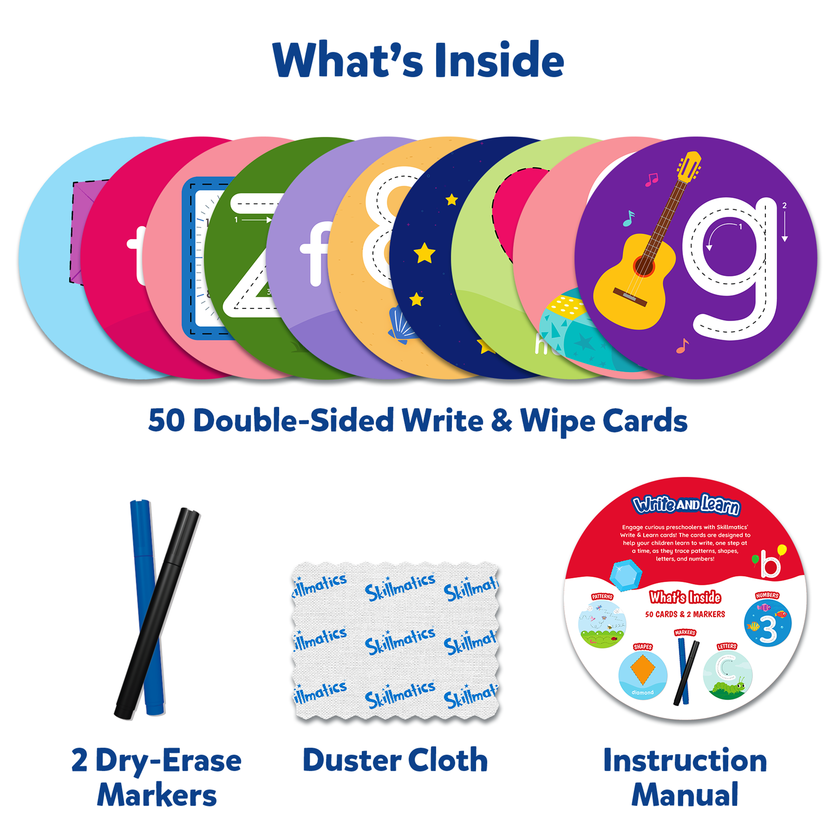 Skillmatics Write & Learn Cards for Toddlers - Letters, Numbers, Patterns & Shapes, Preschool Learning, Reusable Cards, Travel Toys, Gifts for Kids Ages 3, 4, 5, 6