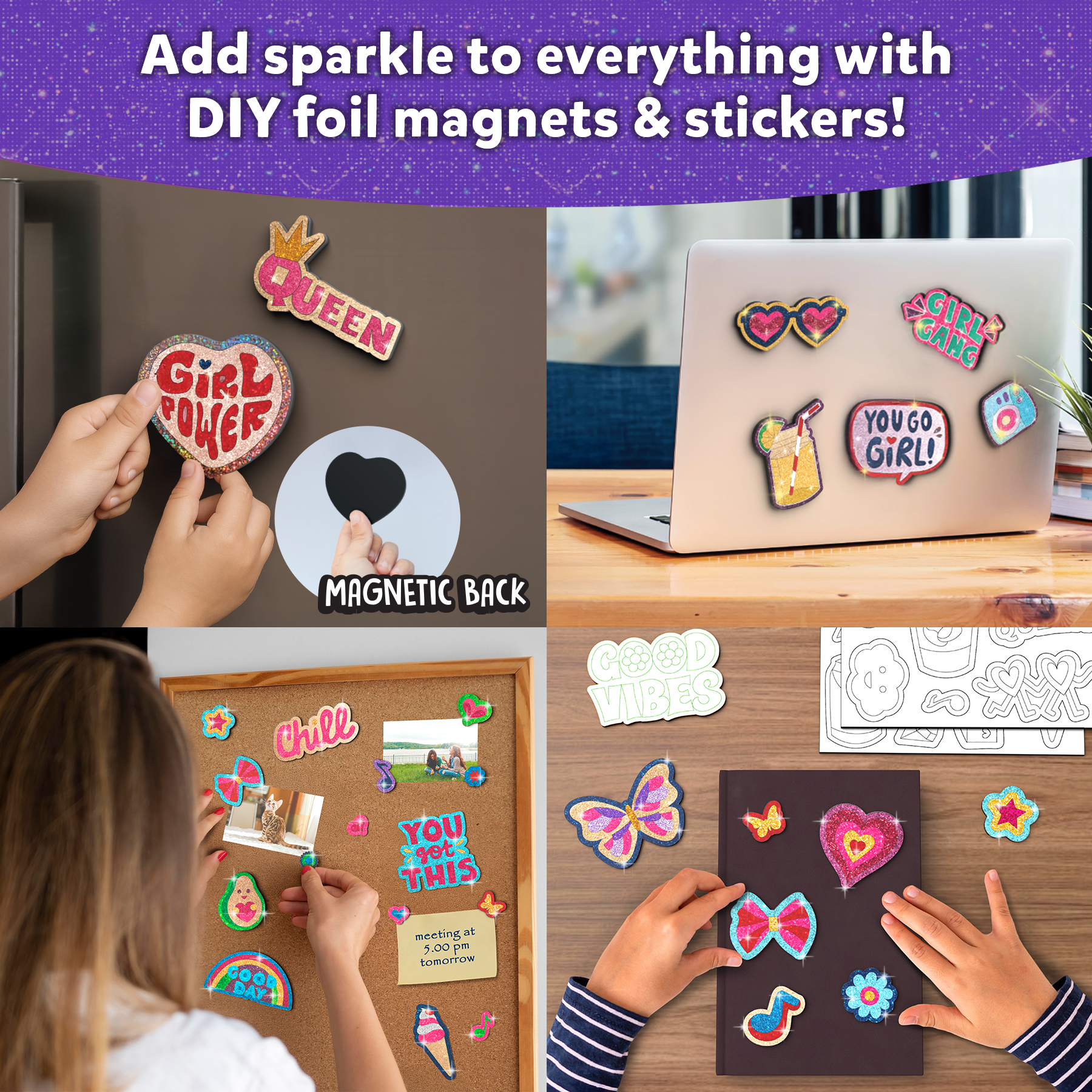 Skillmatics Foil Fun - Girl Power, 20+ DIY Foil Art Magnets, Mess-Free Craft Kit, 60+ Foam Stickers, Creative Activity for Girls, Kids, Tweens, Teens (Ages 7-13), Gifts, Travel, Party Favour