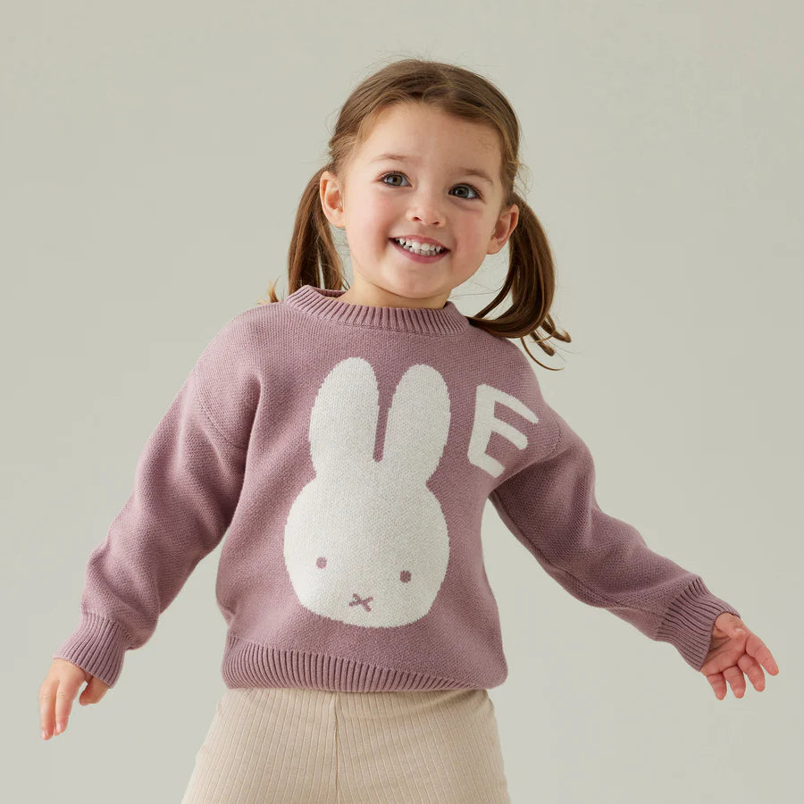 Miffy Letter Jumper - Rose Bloom; Letter: Oatmeal