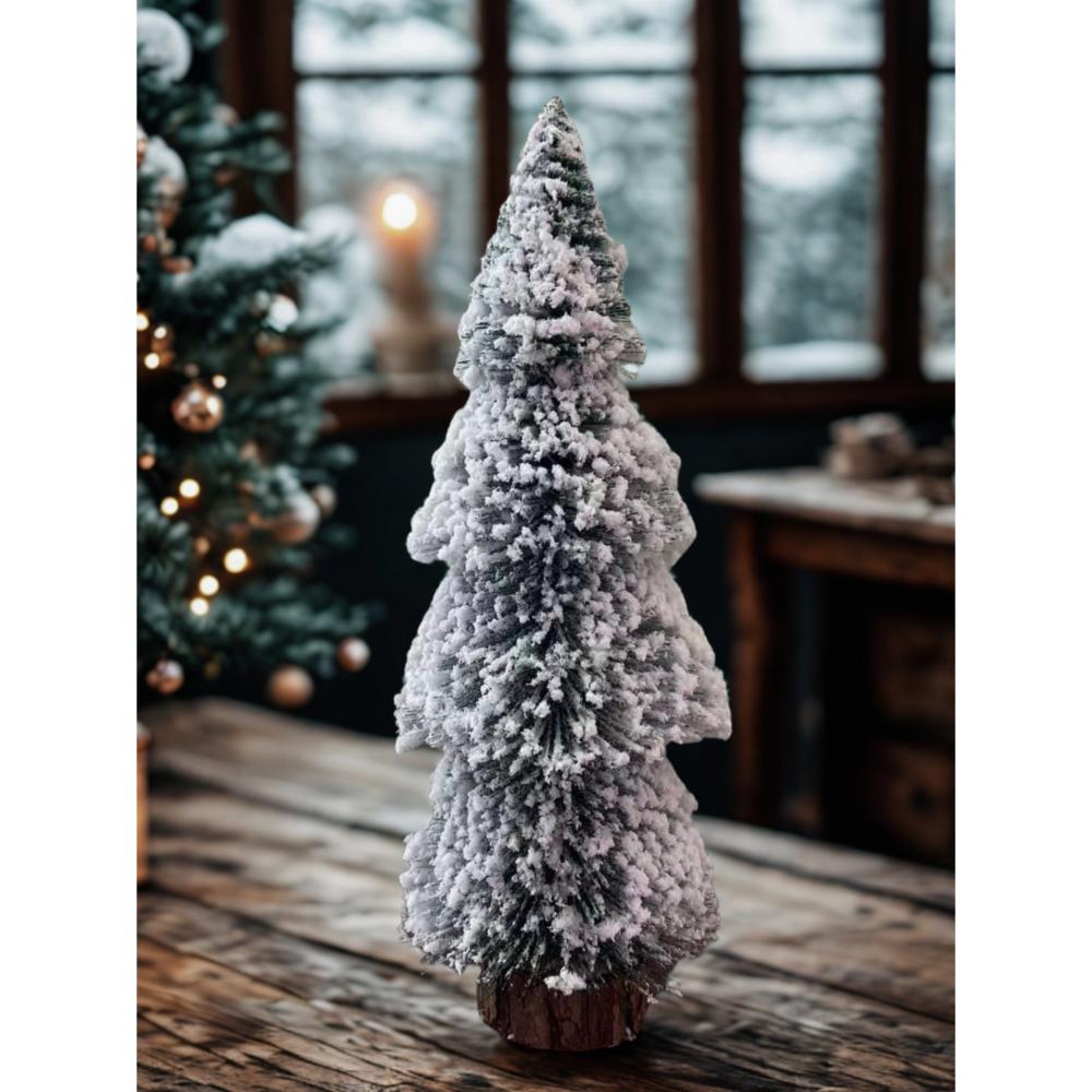 SWEN SILVERLY Tabletop Christmas Tree With Frosting And Wooden Base, Pack Of 3