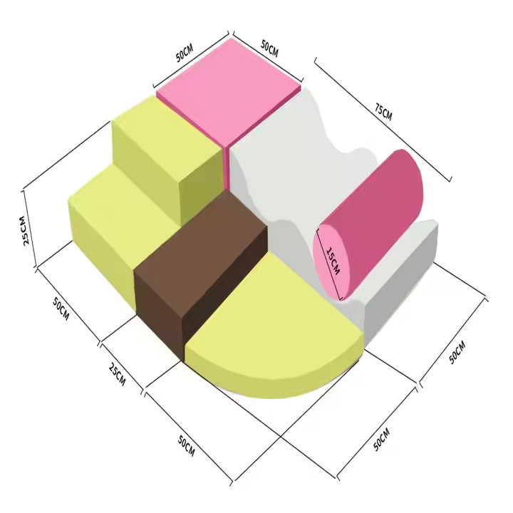 Oplus 6-piece Fun and versatile Soft Play Set for Kids - Dark Green And Yellow Color/Pink And Yellow