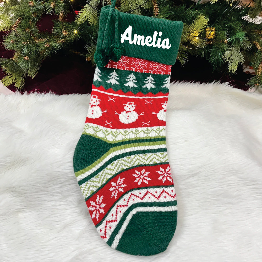 Handwoven Knitted Stocking (Snowman Wishes)