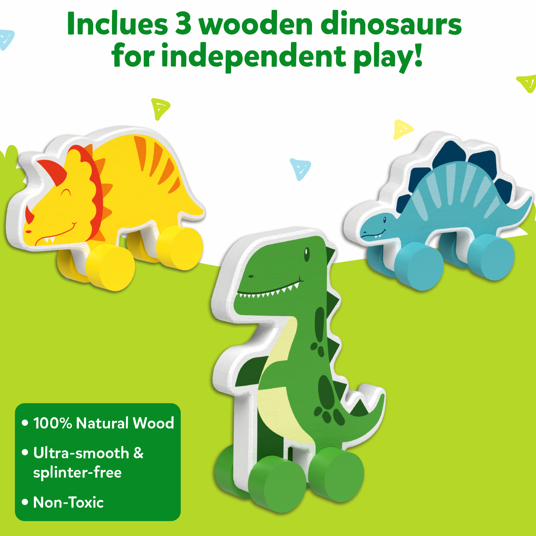 Skillmatics Wooden Dinosaur Toys on Wheels, Imaginative Play for Toddlers, Educational Gifts for Infants 9 Months to 3 Years