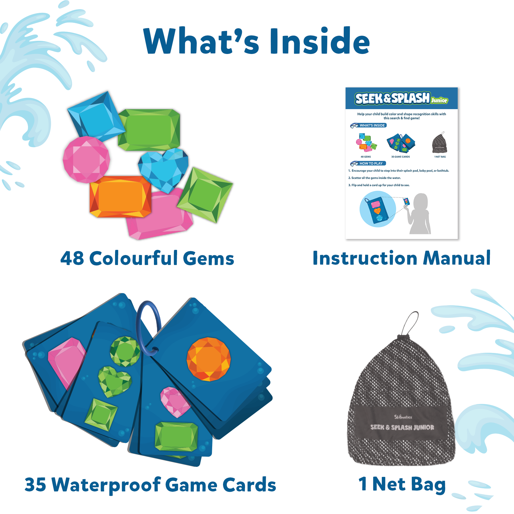 Skillmatics Seek & Splash Bath Toys - Search and Find Gem Game, Bathtub, Baby Pool & Summer Toys for Toddlers, Kids, Preschoolers, Gifts for Boys & Girls Ages 3, 4, 5, 6