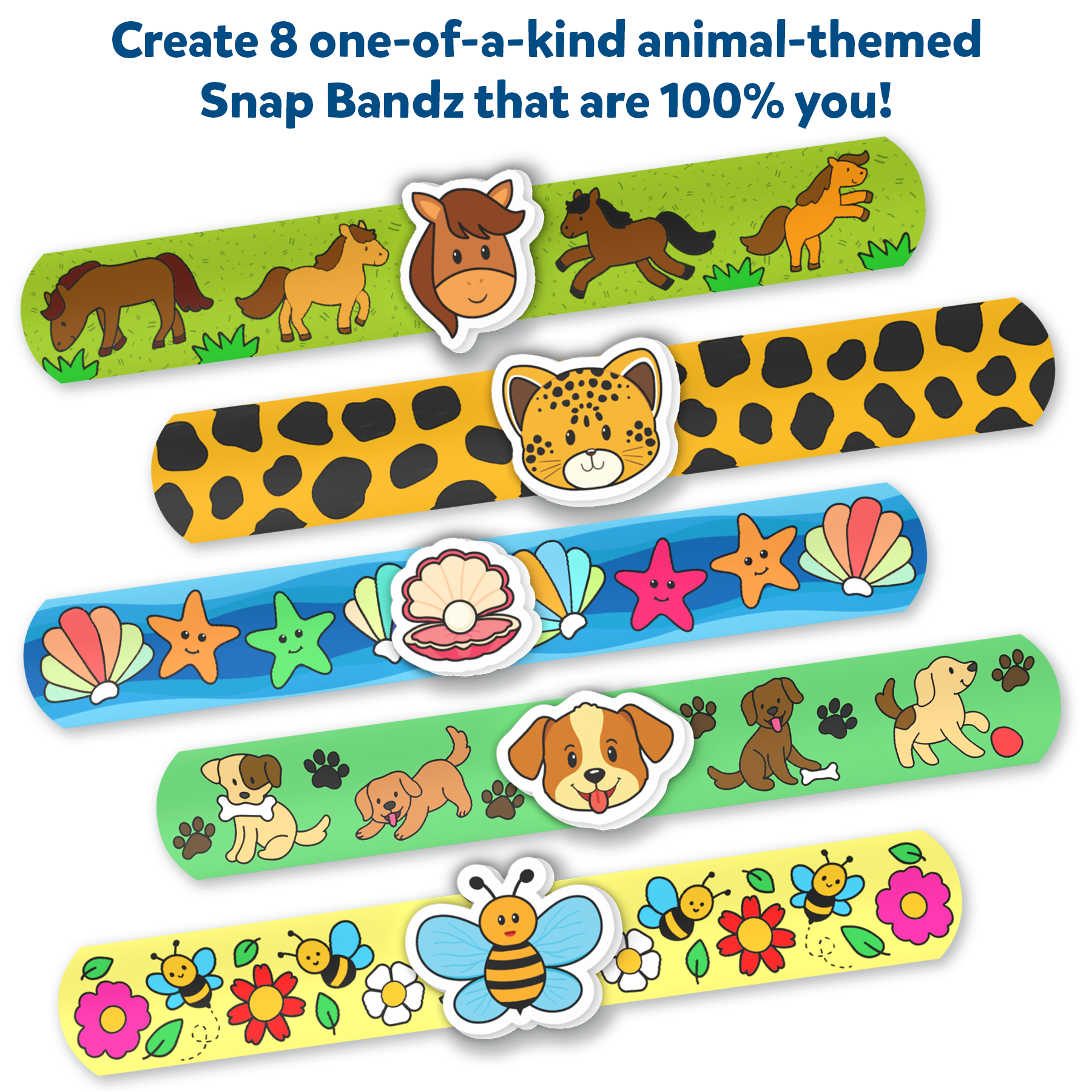 Skillmatics Craft Activity - Snap Bandz, Animals, DIY Art & Craft Activity, Mess-Free, Creative Kit, 8 Bands (8.6"), Gifts for Boys & Girls Ages 4, 5, 6, 7, 8, 9, 10