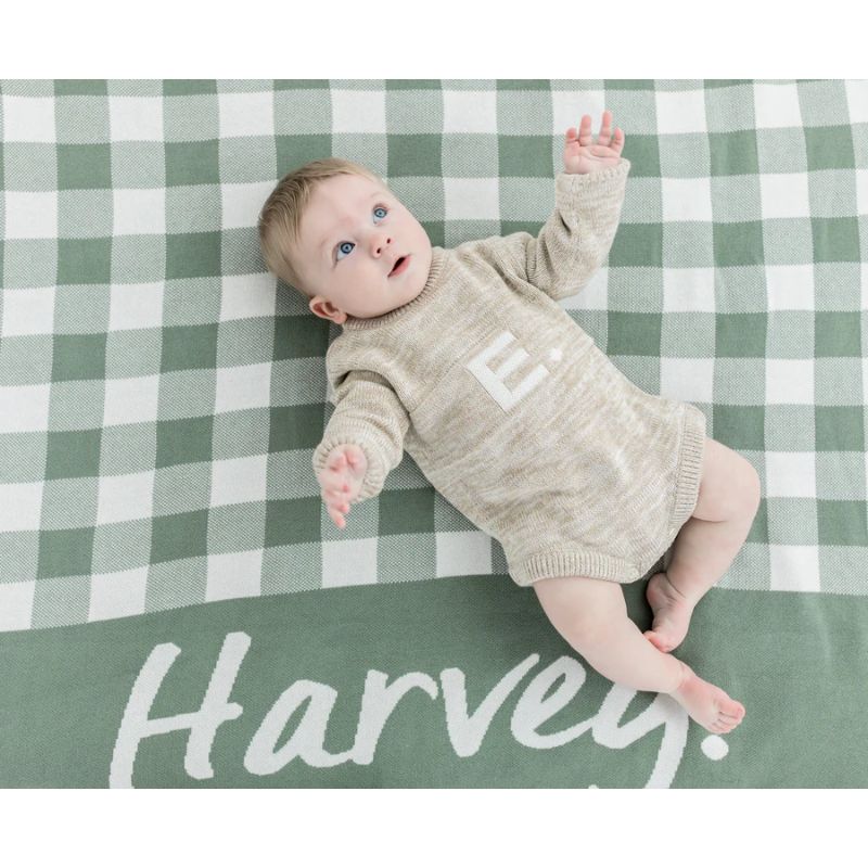 Gingham Check Lily Pad & Ivory Personalised Name Blanket