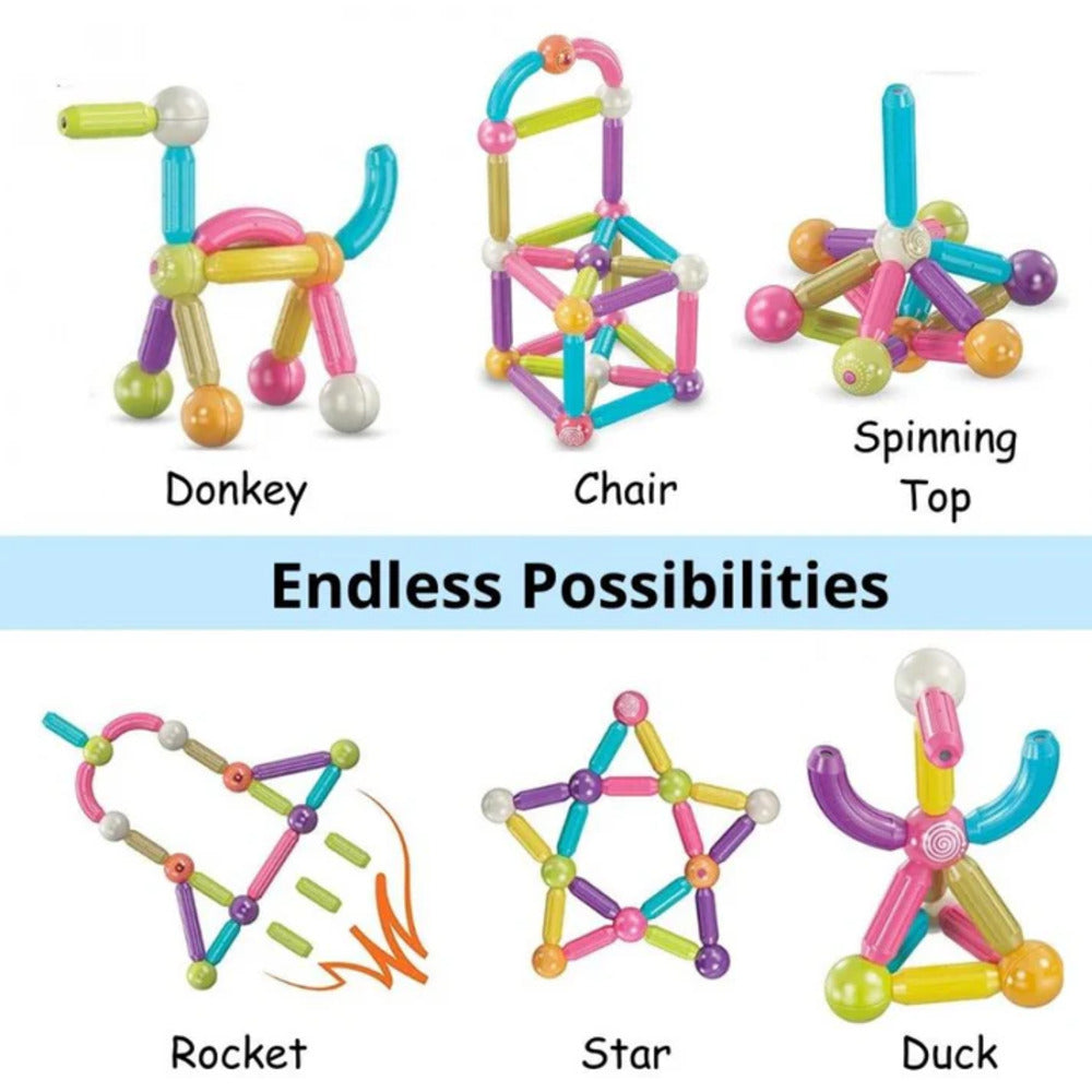 Scoobies Magnetic Balls & Sticks – 34 Pieces | DIY 2D & 3D Constructions | 360° Revolvable | Premium ABS Plastic | STEM Skill Booster | Safe & Portable