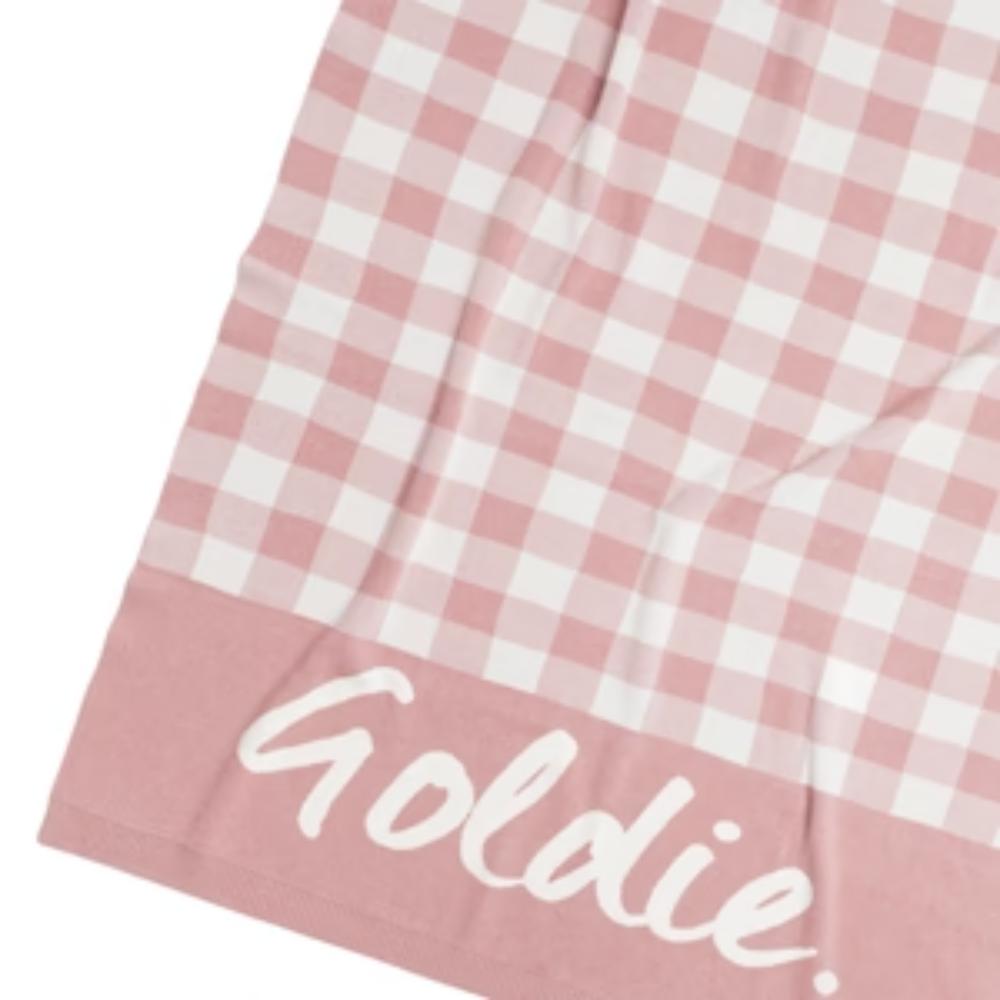 Gingham Name Blanket - Ballet; Letter: Ivory