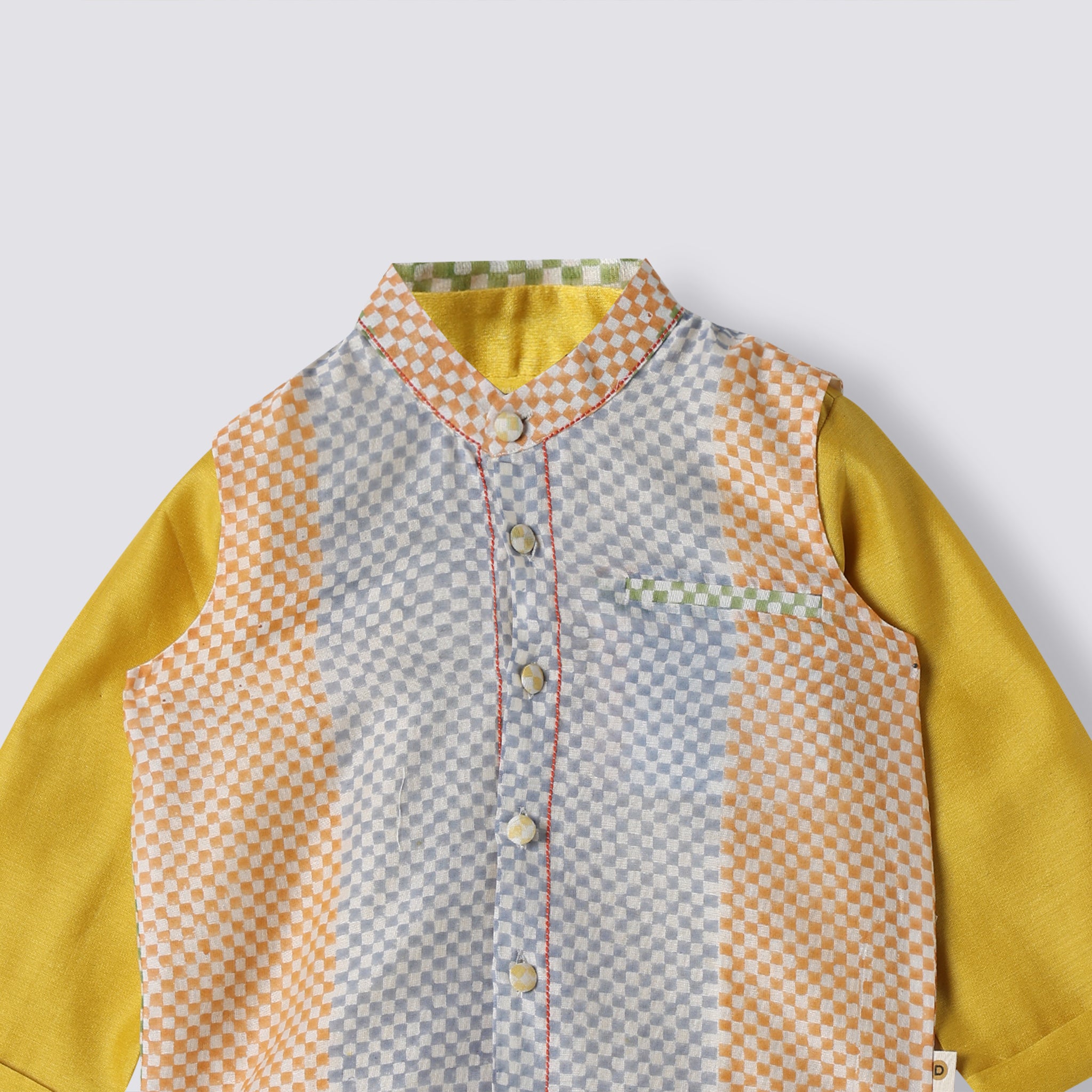 Chanderi Kurta Pyjama & Bandi Set