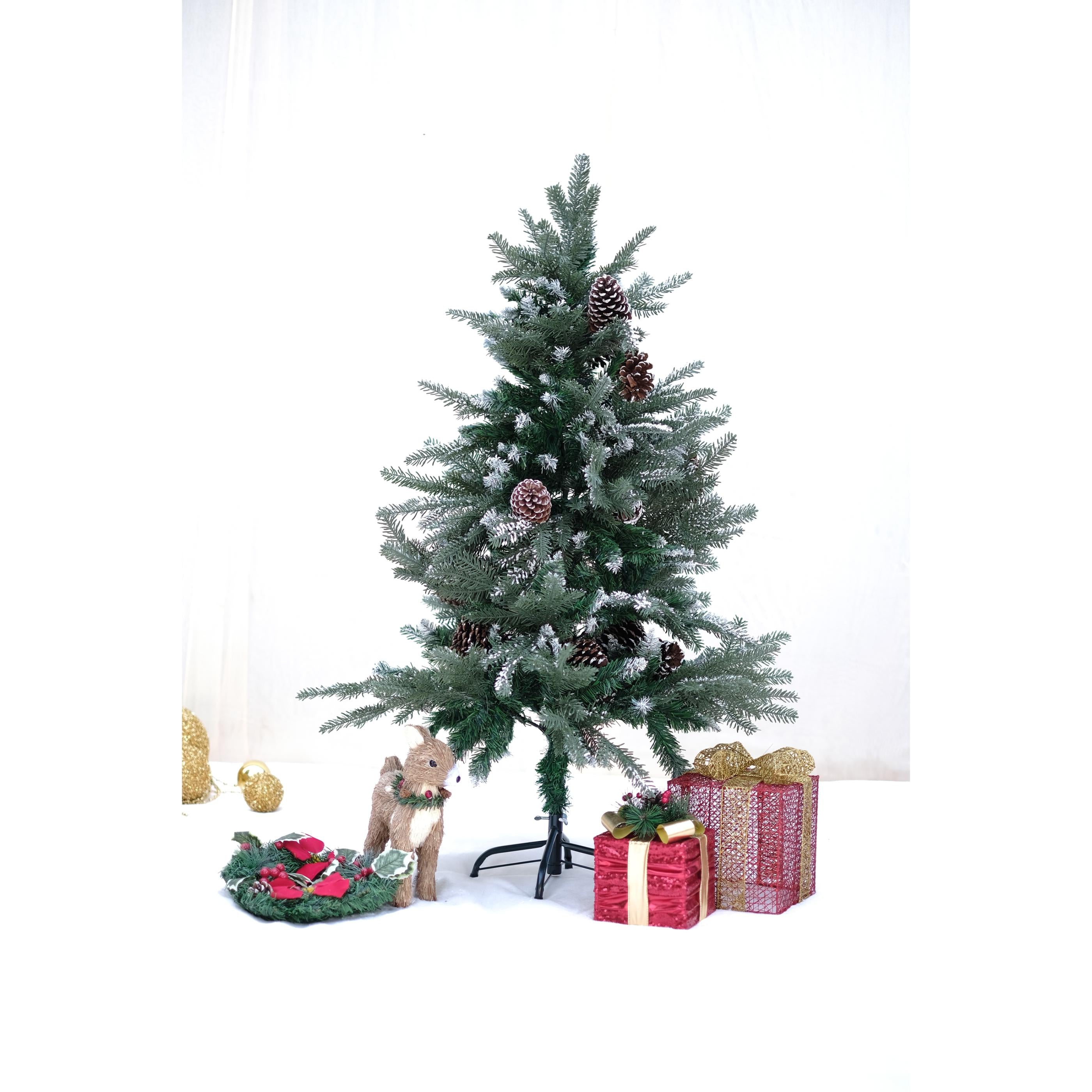 Nordic Christmas Decorations Balsam Christmas Tree With Light Frosting And Big Pine Cones, 4 ft