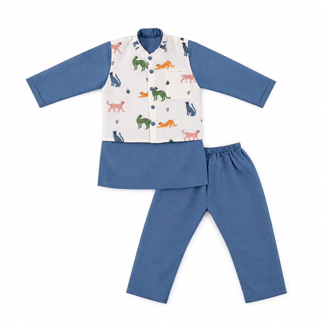 Chanderi Kurta Pyjama & Bandi Set | Embroidered