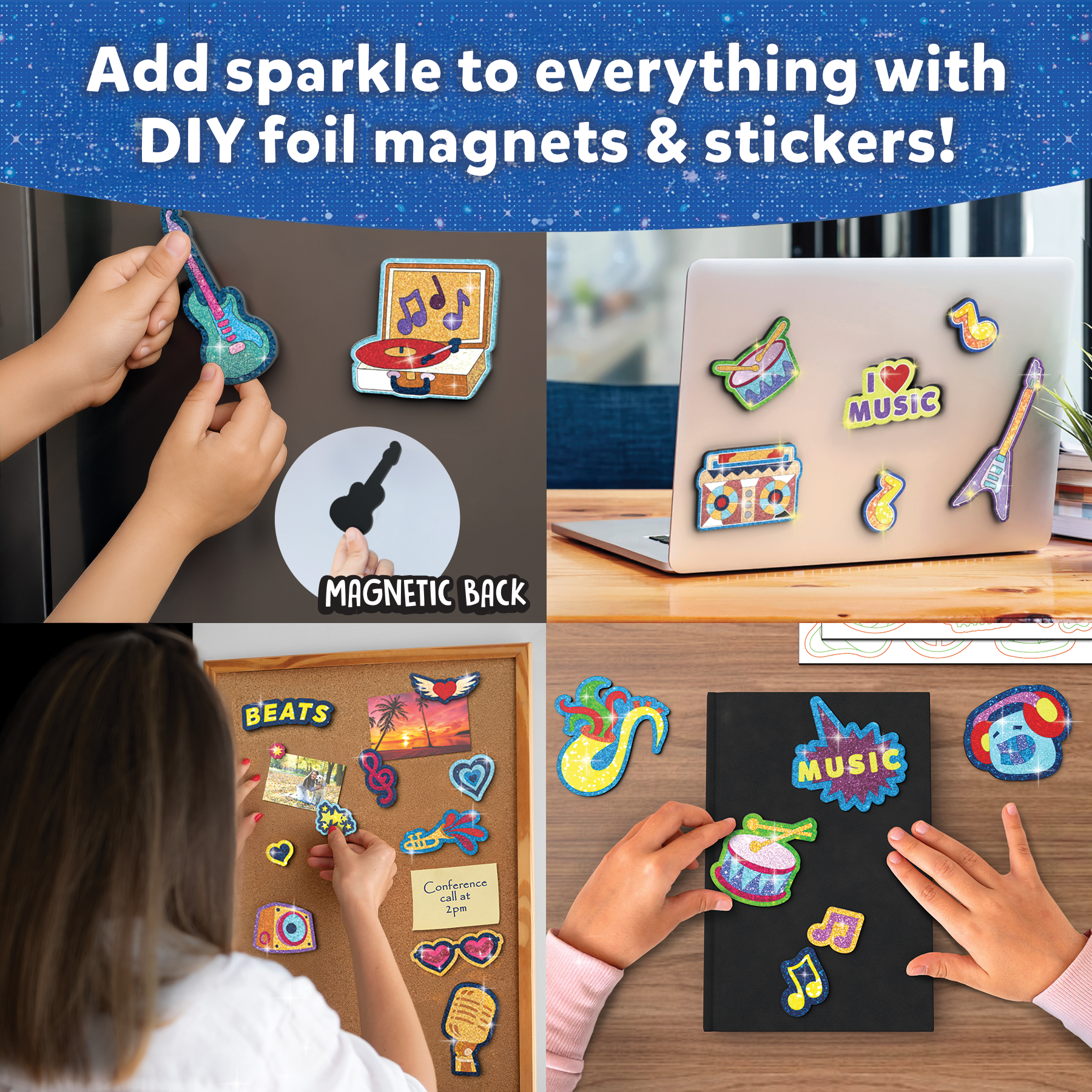 Skillmatics Foil Fun - Groovy Beats, 20+ DIY Foil Art Magnets, Mess-Free Craft Kit, 60+ Foam Stickers, Creative Activity for Kids, Tweens, Teens (Ages 7-13), Adults, Gifts, Travel, Party Favour