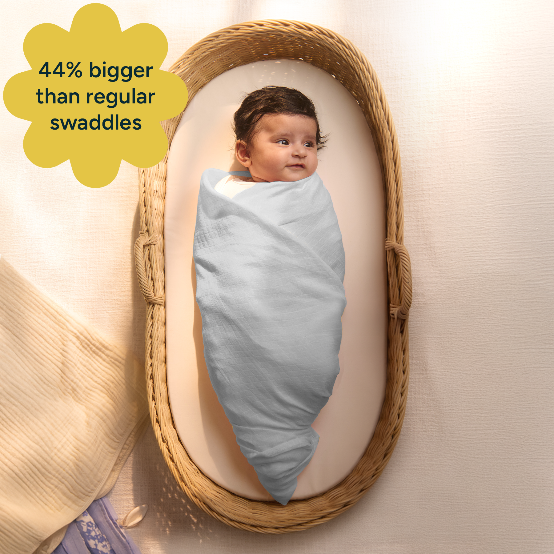 Nintara Baby Extra-Large Swaddle - 100% Organic Premium Muslin Cotton, 47" x 47" (119 cm x 119 cm), Ultra-Soft, Breathable & Lightweight, Multipurpose, Unisex, Hypoallergenic, Gifts for Newborn Babies