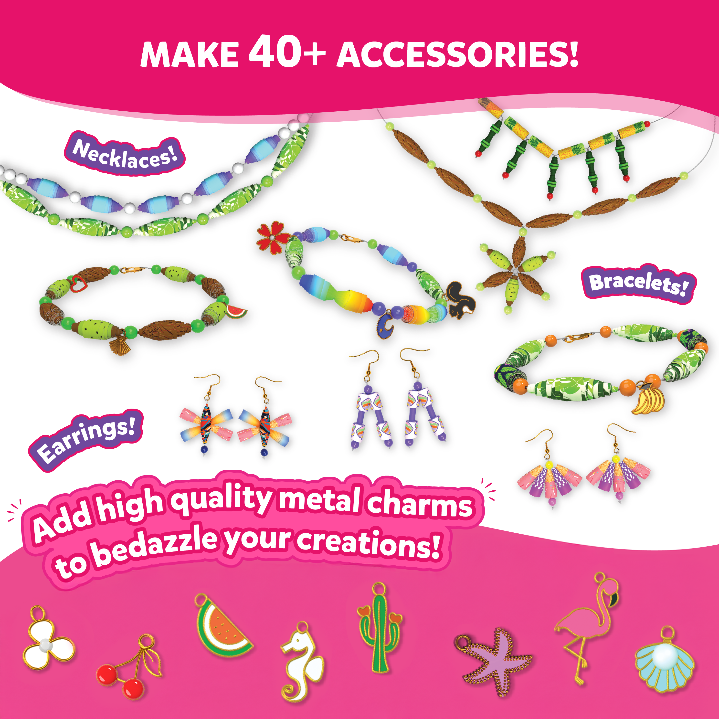 Skillmatics Craft Activity - Roll-up Beads Tropical Glam DIY Kit, 350+ Charms & Beads, Jewelry Making Kit, Create 40+ Accessories, Gifts for Kids Ages 6, 7, 8, 9, 10, 11, 12, 13