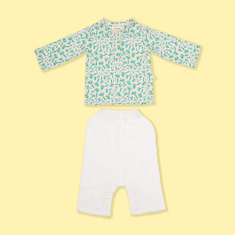 Greendigo Organic Cotton Pack Of 2 Kurta And Pant For Newborn Baby Boys - White