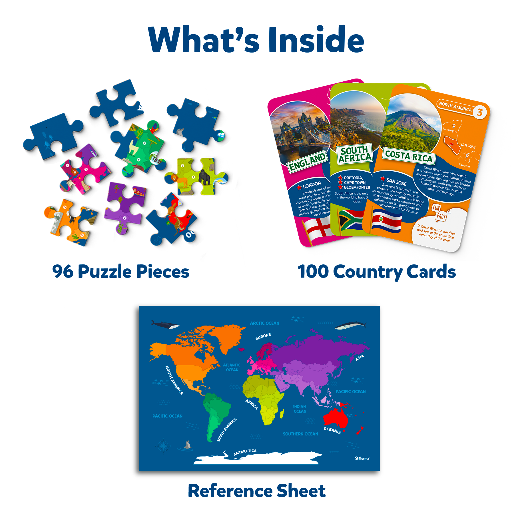 Skillmatics World Map Puzzle - 96 Piece Jigsaw Puzzle, Educational Toy For Learning 400+ Facts About 100 Countries, Gifts For Ages 6 To 12