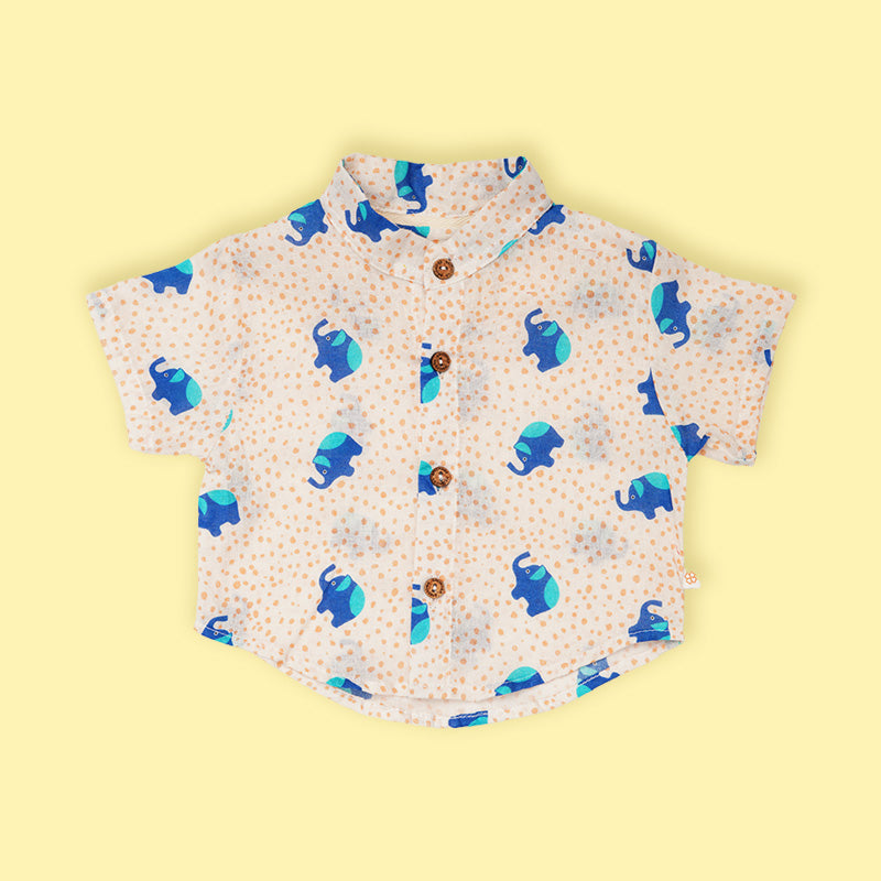 Greendigo Organic Cotton Pack Of 1 Shirt For Newborn Baby Boys - Blue And Off White