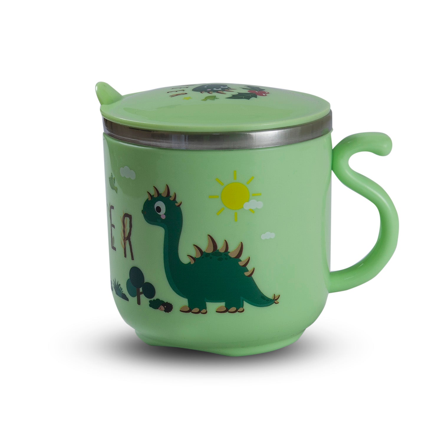 Stainless Steel Water Cup with Lid Dinosaur - Green