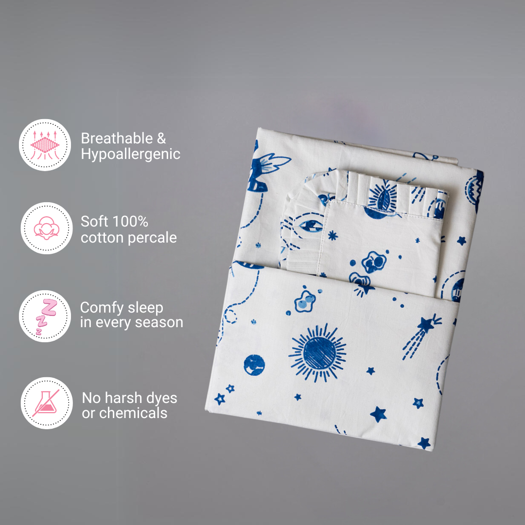 Gudgoodie Kids Flat Bedsheet Set  - 100% Cotton Percale - Queen/Double Bedsheet