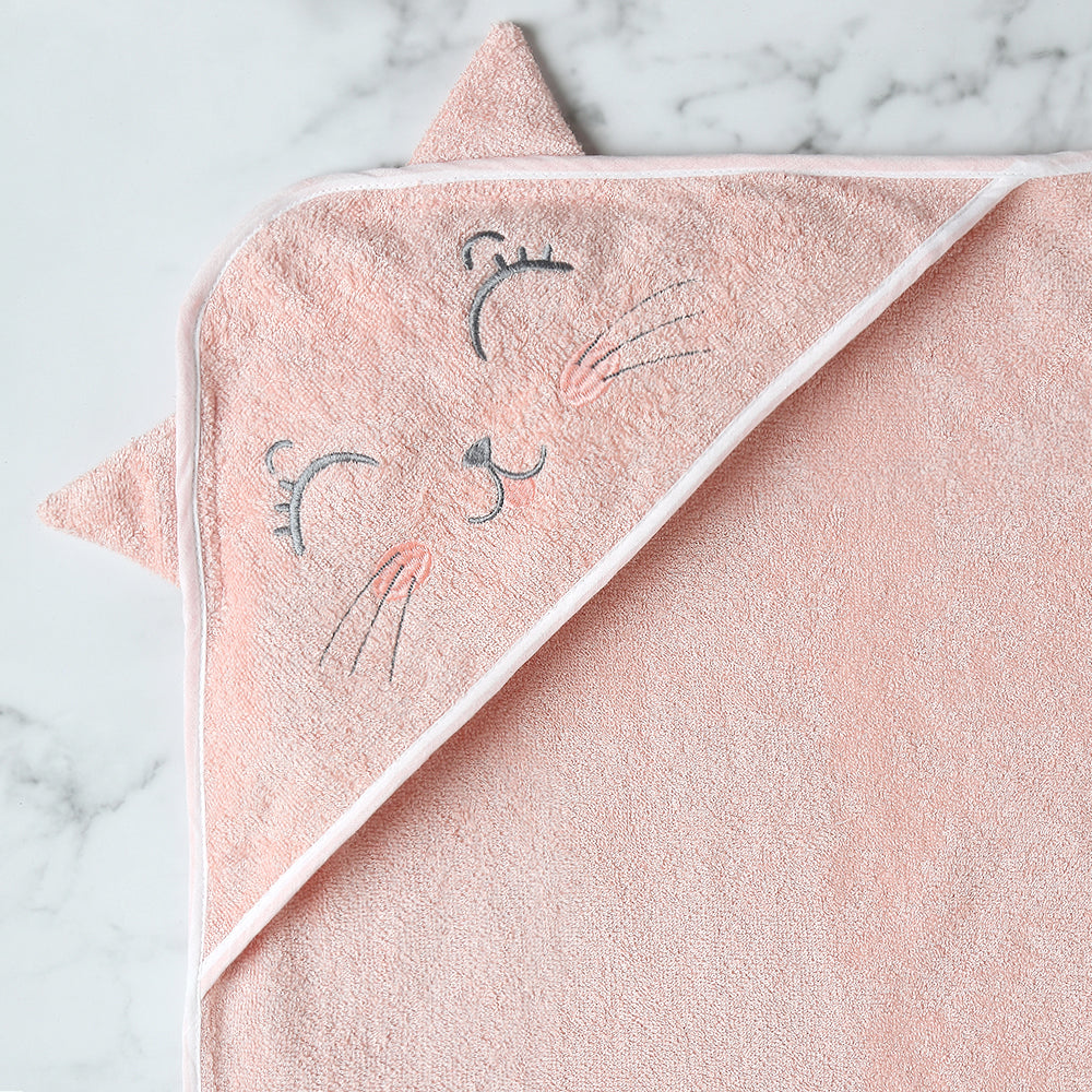 Bamboo Cotton Baby Hooded Towel - Kitty