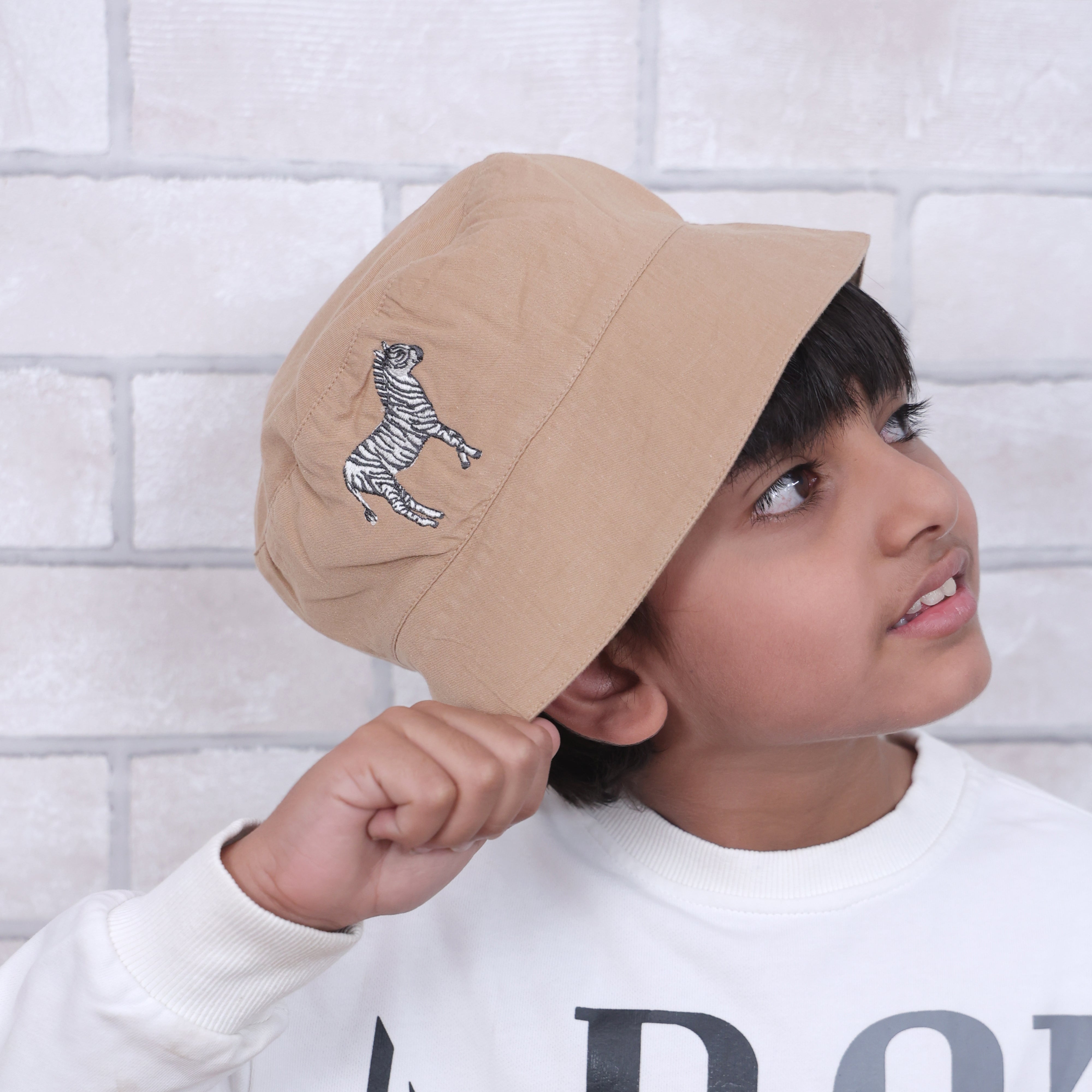 Baby Its Wild World Brown Cotton Bucket Hat