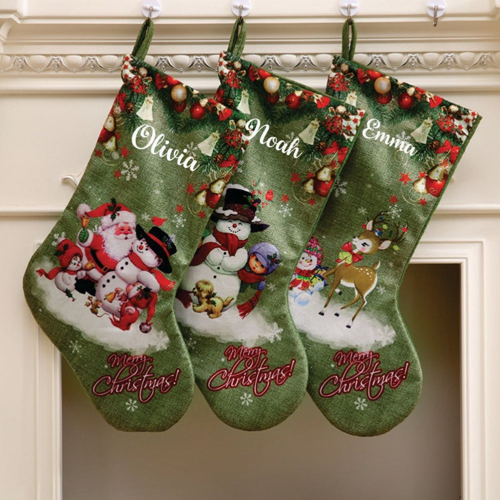 Babble Wrap Snowman & Friends Velveteen Stockings- Snowman with Kids