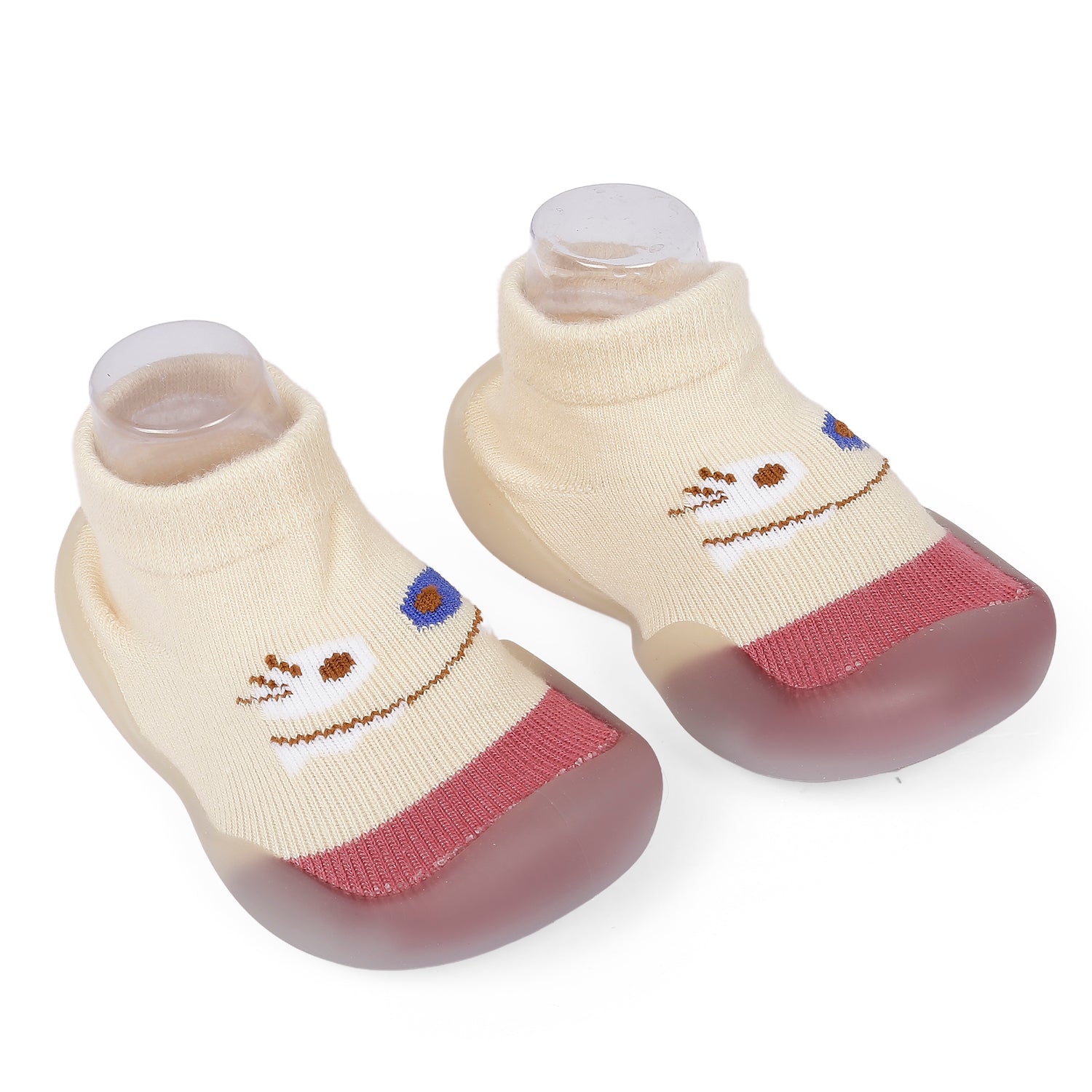 Cute Eye Anti-Skid Slip-On Rubber Sole Shoes - Cream, Maroon - Baby Moo