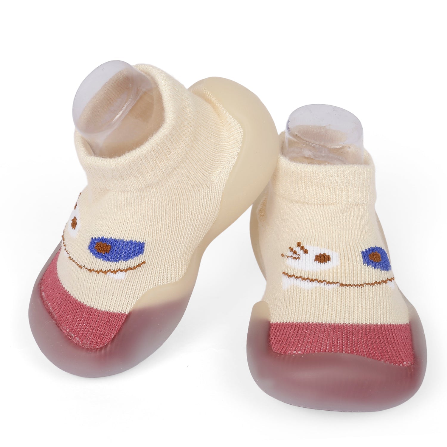 Cute Eye Anti-Skid Slip-On Rubber Sole Shoes - Cream, Maroon - Baby Moo